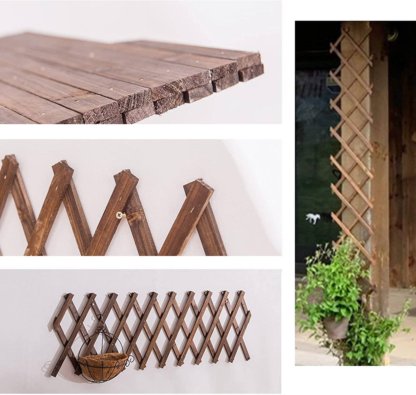 Extensible Natural Garden Wooden Fence Lattice Frame Plant Support for Cucumber Climbing Vines Ivy Rose 75"x11.8" (2 Pack)