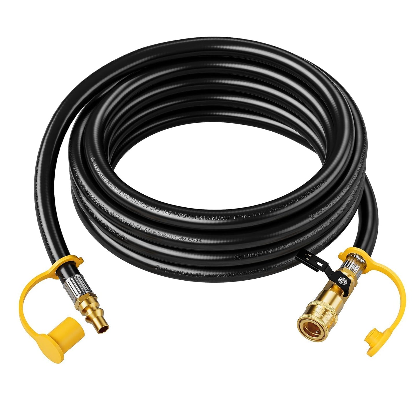 Rushare 20 FT Propane Quick Connect Hose for RV to Grill - Low Pressure Extension Hose with 1/4" Safety Shutoff Valve and 1/4" Male Full Flow Plug, Ideal for Gas Grills, Griddles, Stoves, Fire Pits