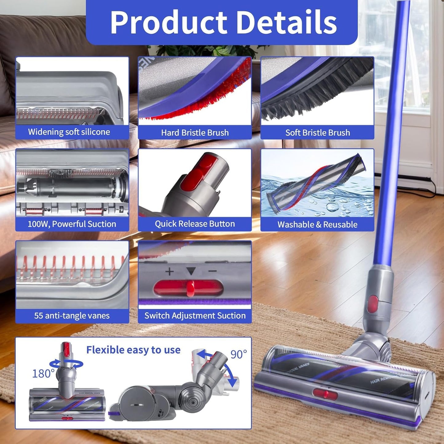 Upgrade V11 High Torque Cleaner Head Replacement for Dyson V11 V15 V10 SV12 SV14 SV15 SV17 SV22 SV27 SV28 SV47 Models, Vacuum Head Attachments for Dyson Parts & Accessories No. 970100-04 & 05