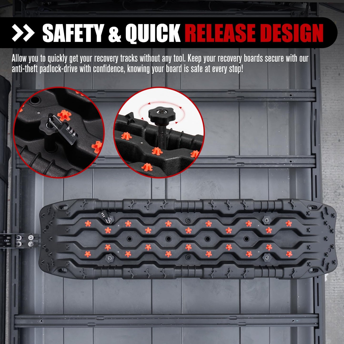 FieryRed Recovery Traction Board Mounting Kit, Universal Roof Rack Fit with Quick-Release Knobs & Anti-Theft Padlock, for Rooftop Platform (Only for 2 Boards)
