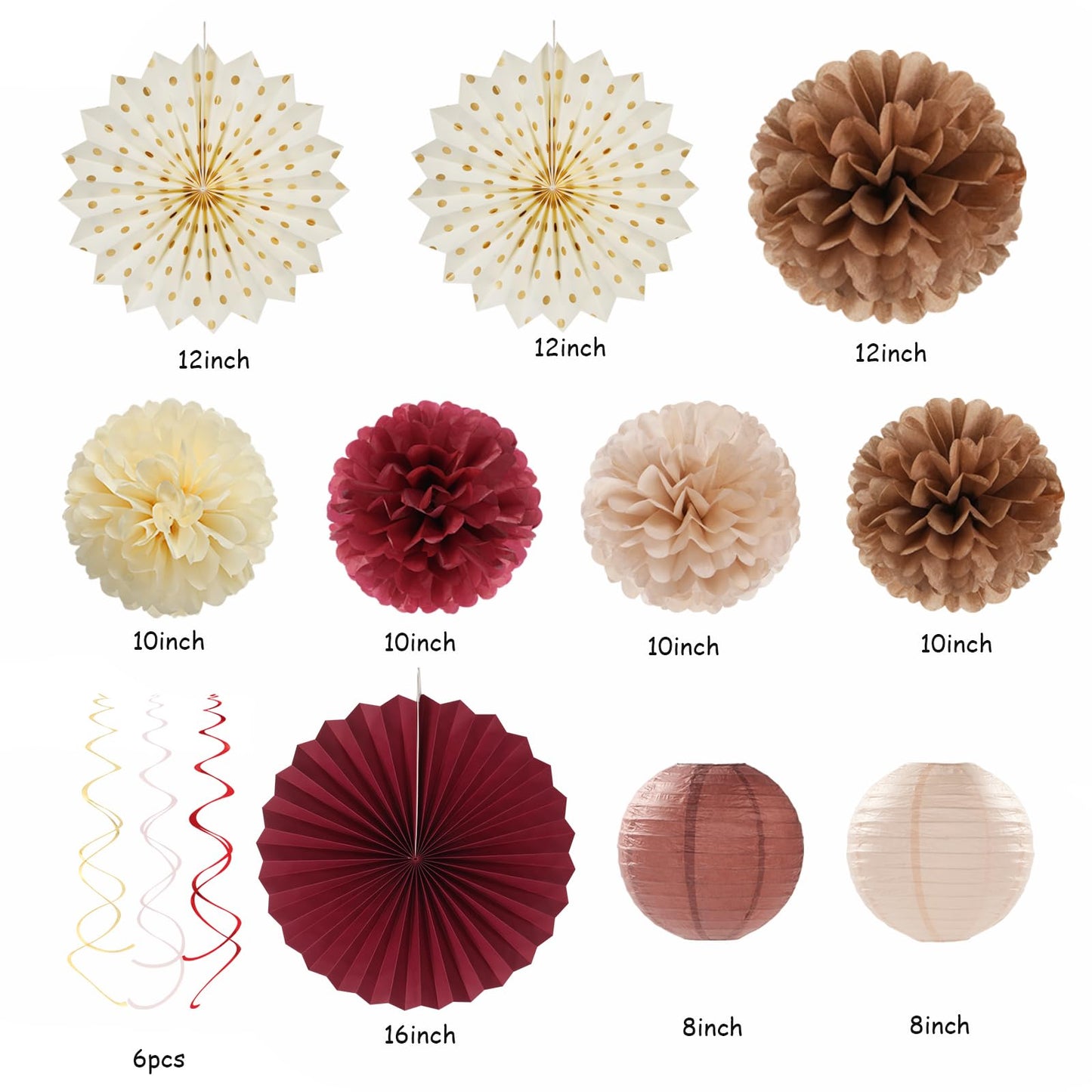 Brown Burgundy Champagne Dusty-Pink Party-Decorations - 33pcs Banner,Streamers Tassel Garland,Fall Boho Baby Shower,Wedding Tissue Pom Poms Honeycomb,Paper Lantern Fan,Birthday,Engagement Hugtmr