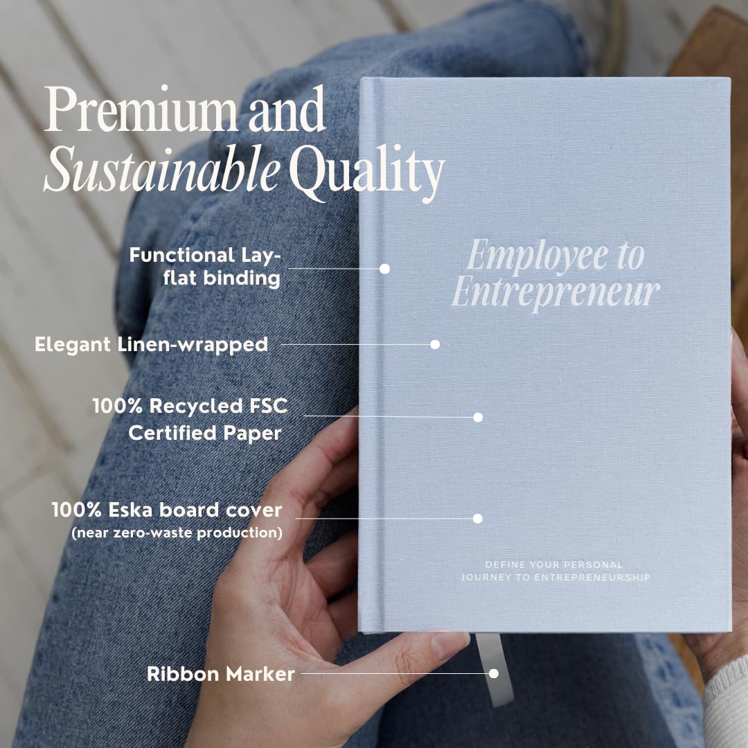 Employee to Entrepreneur - Guided Journal to Change Your Life, Become an Entrepreneur, Journal for Personal Development and Reflection, Meaningful Gift for Women & Men, Light Blue Hardcover, 200 pages