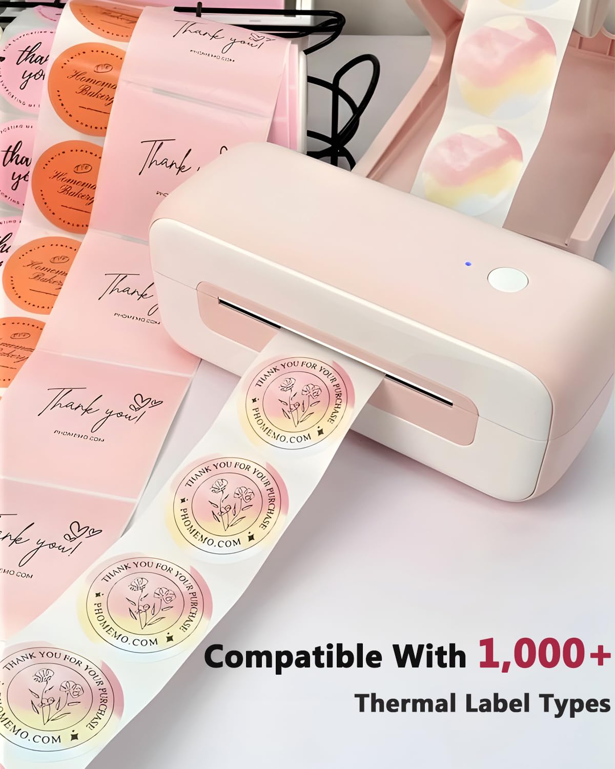Phomemo Label Printer- Shipping Label Printer, Upgrade 4x6 Desktop Thermal Label Printer for Shipping Packages/Small Business/Office/Home- Pink