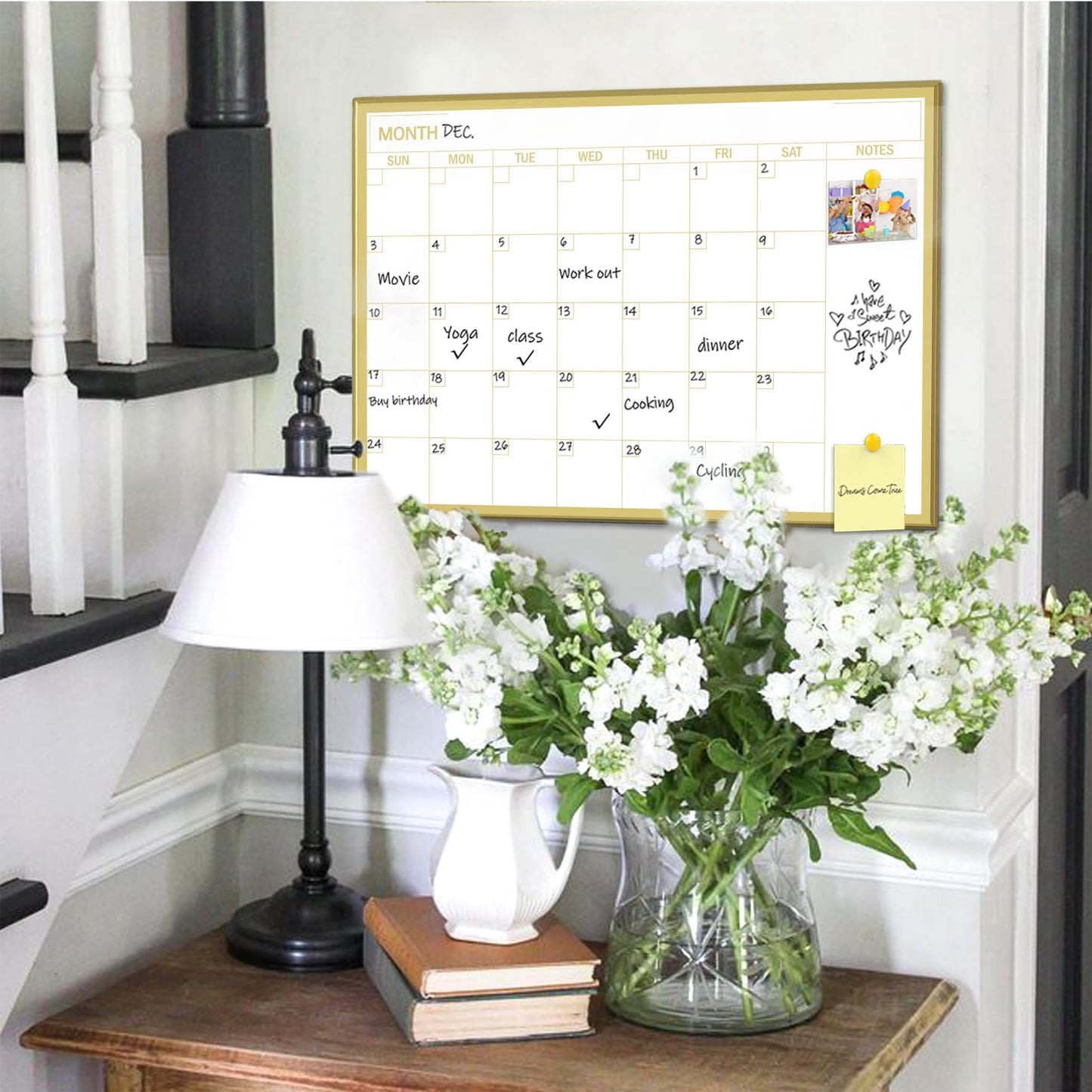 Marribol Gold Dry Erase Calendar Whiteboard for wall-60x45cm,Portable Aluminum Frame,Magnetic Calendar White Board,Wall Planner Dry Erase Board for Office, Kitchen, School, Home-GG-4560