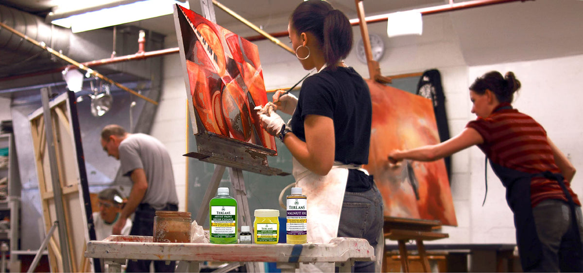 TERLANS Oil Painting Essentials Set, 3x100 ml (3x3.38 Fl.Oz.) | Linseed Oil, Brush Cleaner & Odourless Paint Liquid for Smooth Flow, Controlled Dilution & Paint Care | Artist Oil Painting Supplies
