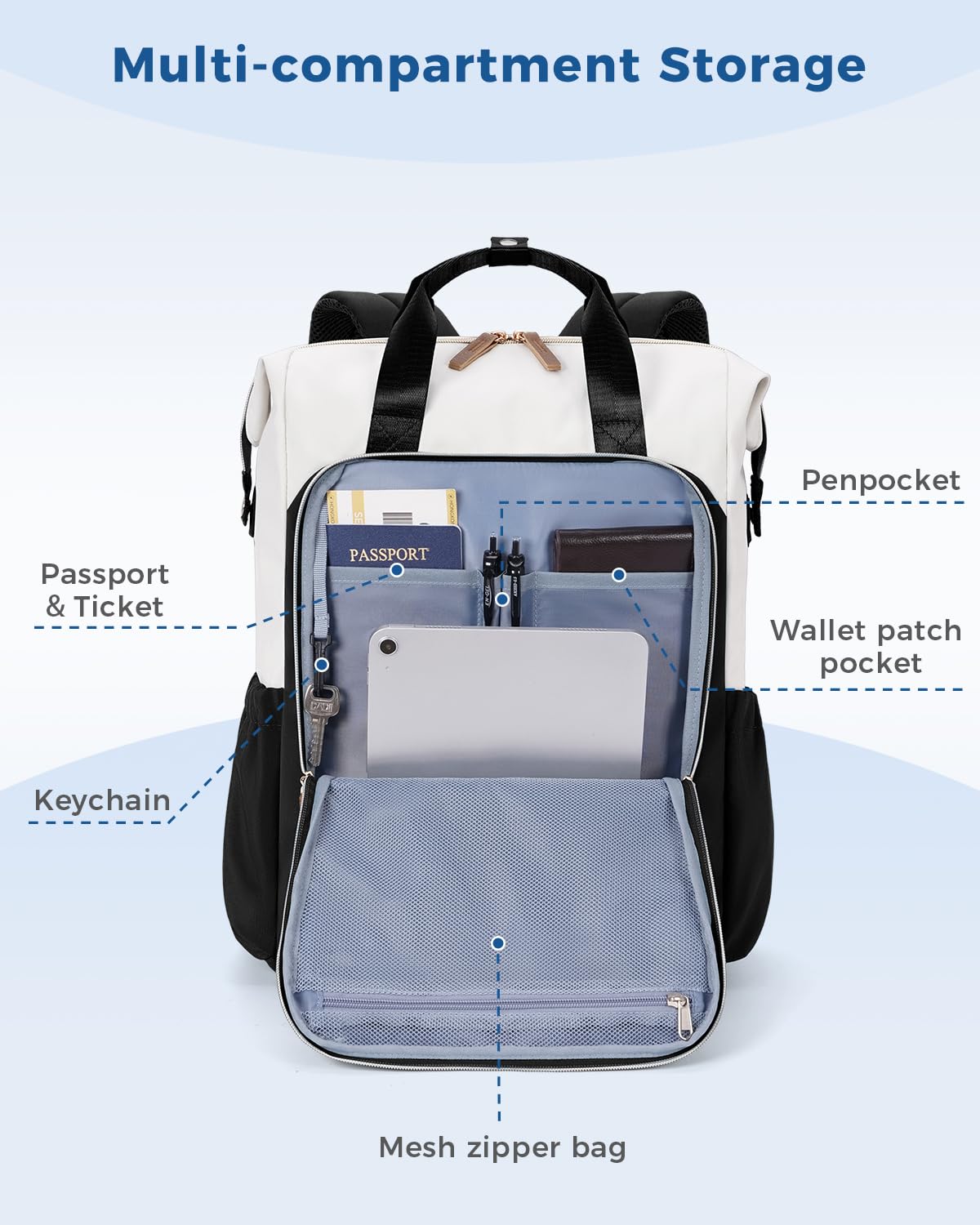 ECOHUB 17" Small Travel Backpack, United Airlines Personal Item Bag 17x10x9 with 13 Pockets, Water Resistant Fit 15.6" Laptop Lightweight Casual Daypack, Black