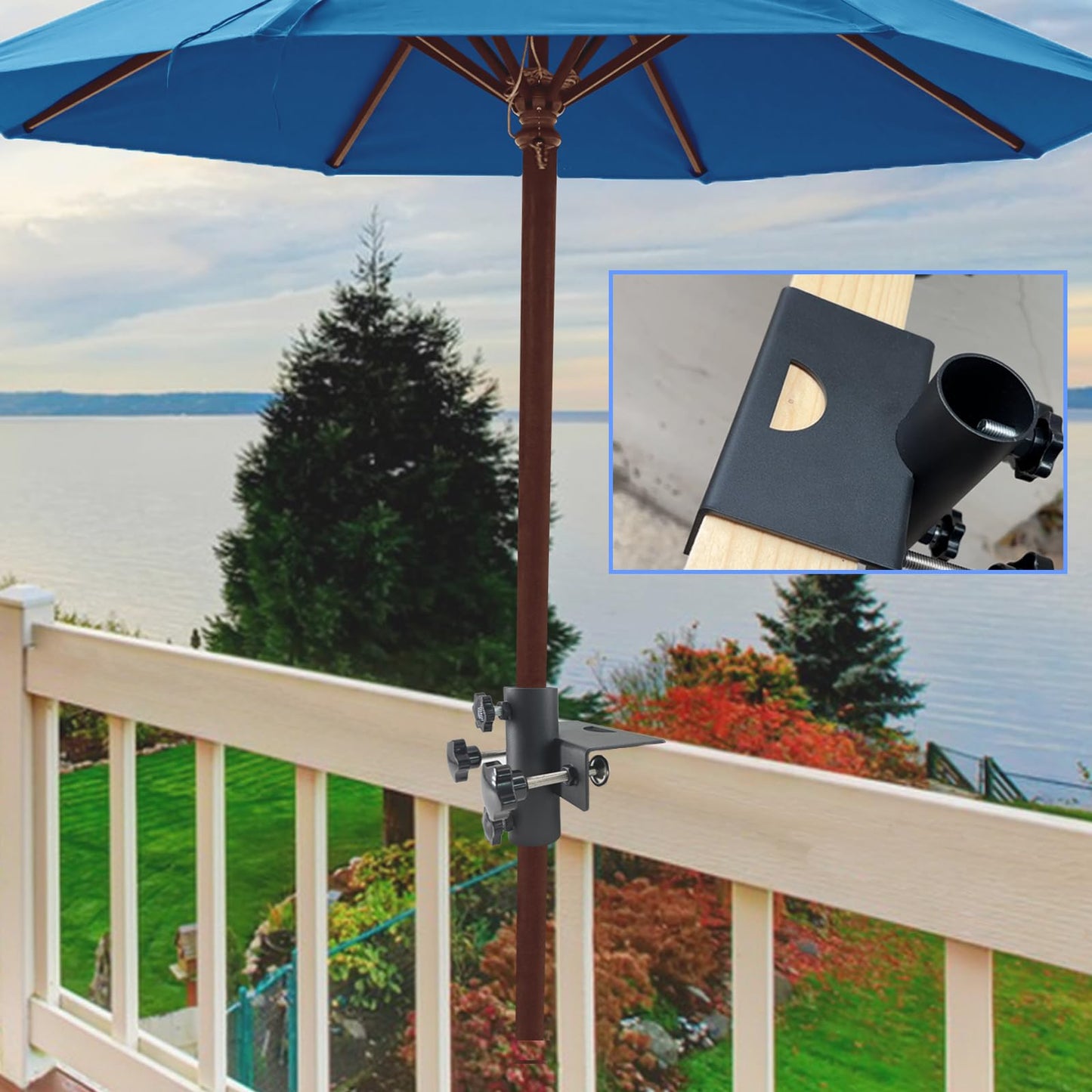 YZZHAJ Beach Patio Umbrella Clamp Outdoor Umbrella Holder,Deck Umbrella Mount Fishing Umbrella Clamp Holder Clip Flag Pole Holder for Railing,Fence,Benches,Deck,Tailgates,Dock,Beach Courtyard Balcony