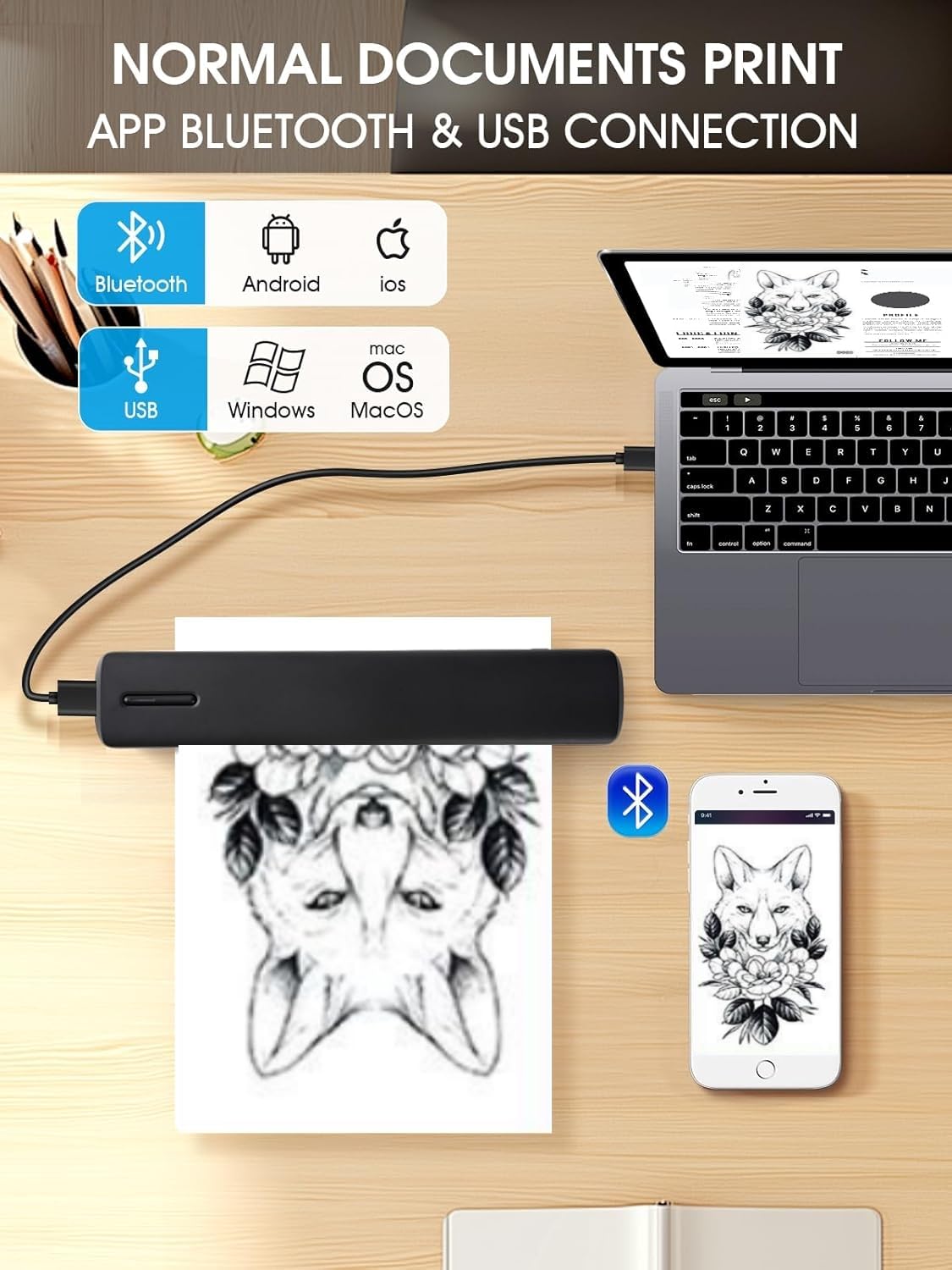 Wireless Tattoo Stencil Printer – Portable Thermal Printer for Photo or Document Tattoo Artists & Beginners, Bluetooth Compatible with Phone, iPad & PC Compact Design for Tattoo Shops & Home Use