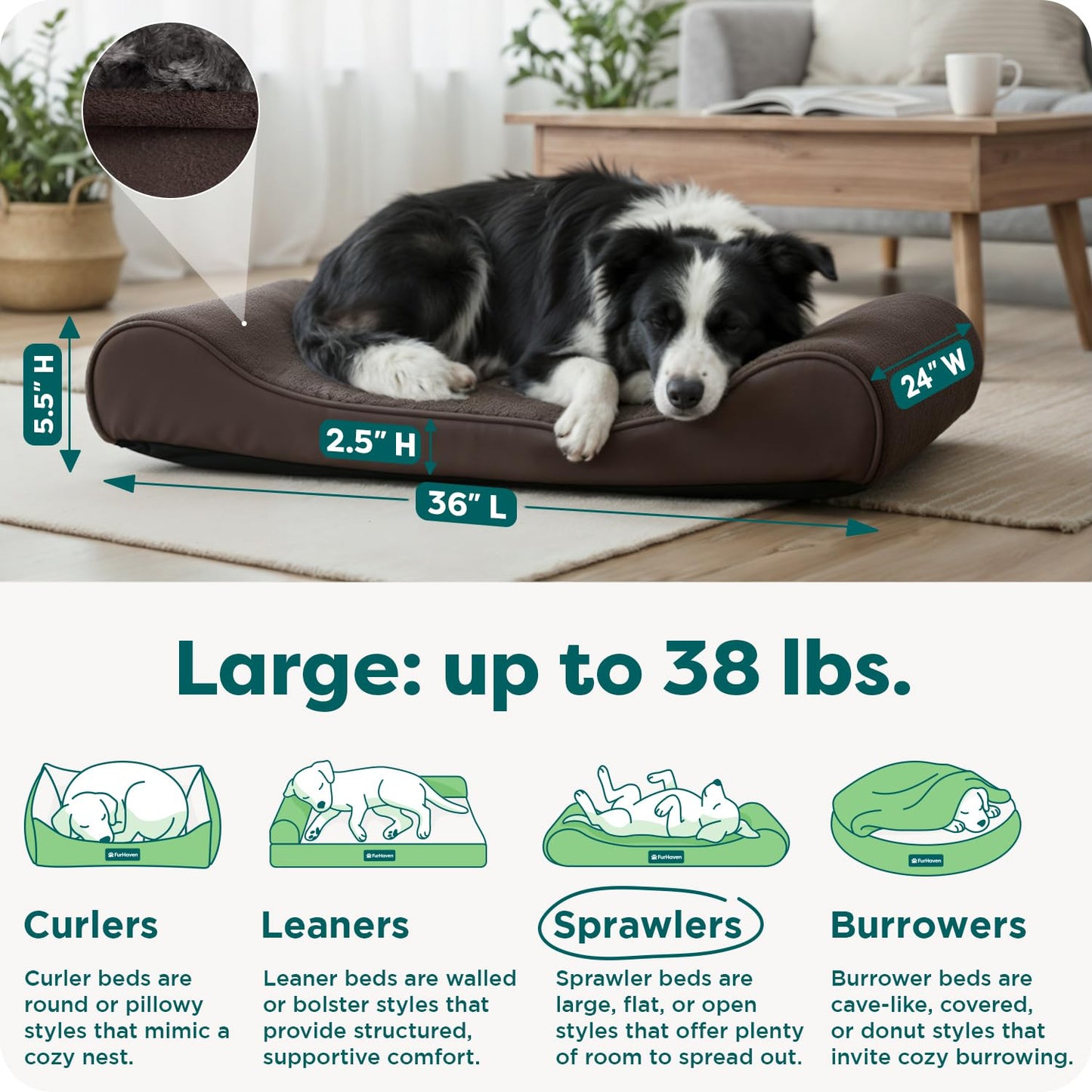 Furhaven Pet Dog Bed - Orthopedic Ultra Plush Faux Fur Ergonomic Luxe Lounger Cradle Mattress Contour Pet Bed w/Removable Cover for Dogs & Cats, Chocolate, Large, Plush Chocolate, 3. Large (31435085)