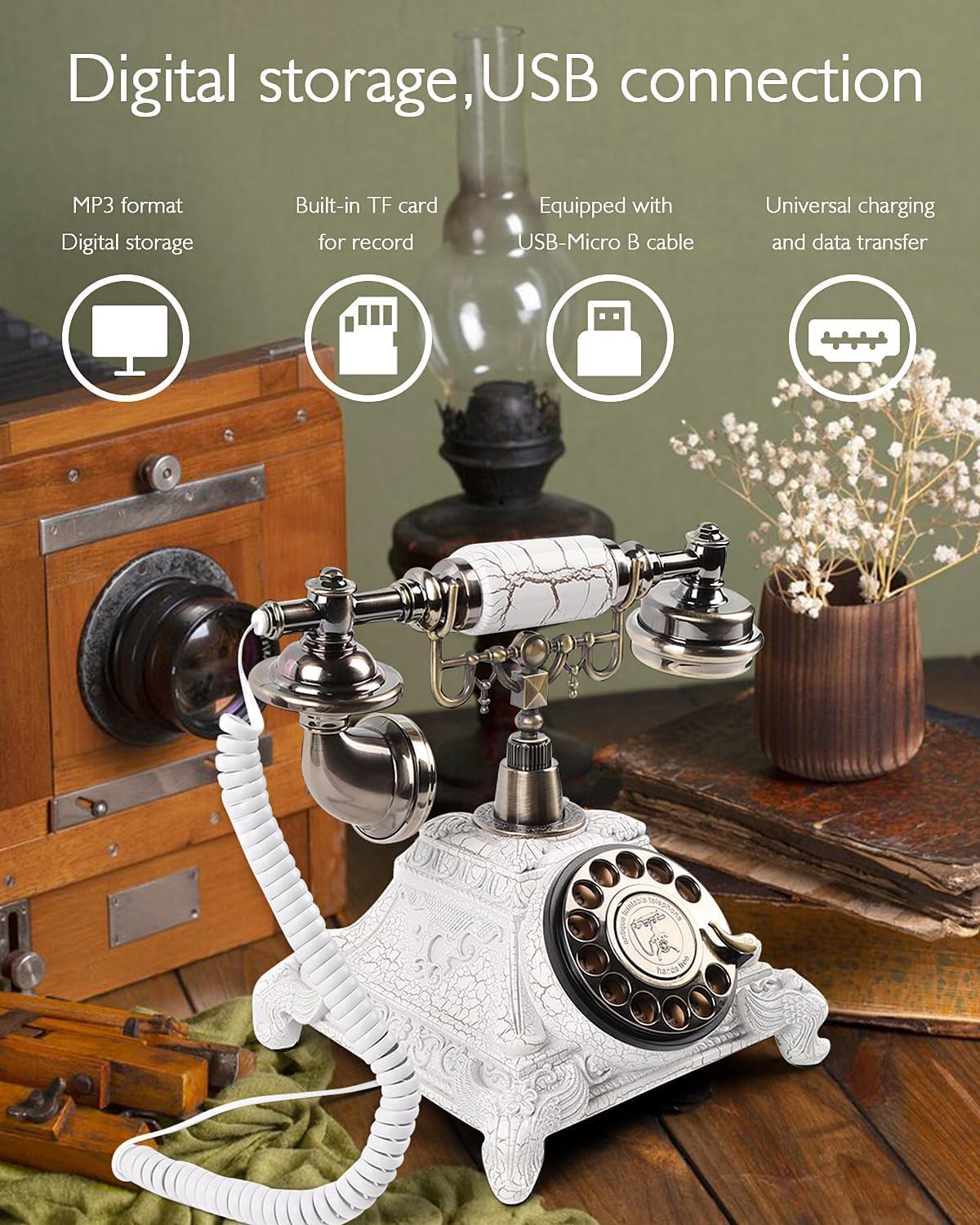 Audio Guest Book Wedding Phone, FESTRING Customized Wedding Guest Book,Alternative Audio Recorder Guestbook, Retro Design Perfect for Wedding/Parties/Birthday/Graduation/Baby Shower/Funeral, White