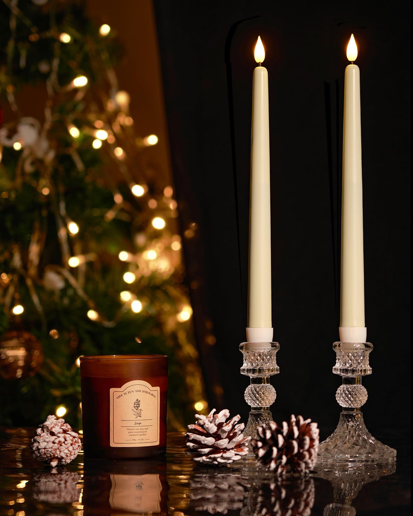 AMAGIC 12 Pcs Flameless Taper Candles with Remote Timer Dimmer, 11 inches, Battery Operated, Plastic LED Candlesticks with Flickering for Halloween Christmas Church Wedding