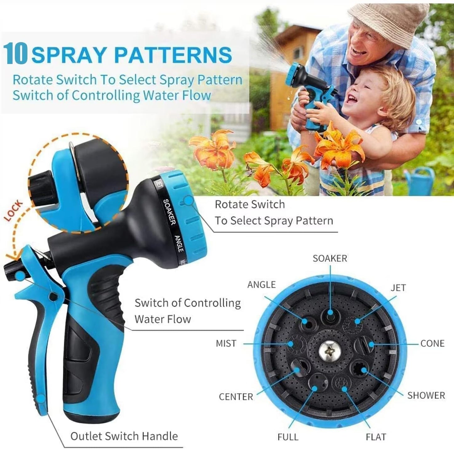 100 ft Expandable Garden Hose with 10 Spray Nozzle - Heavy Duty Superior Strength 3750D - 4 -Layer Latex Core - Expanding Water Hoses - Extra Strong Brass Connectors/Storage Bag