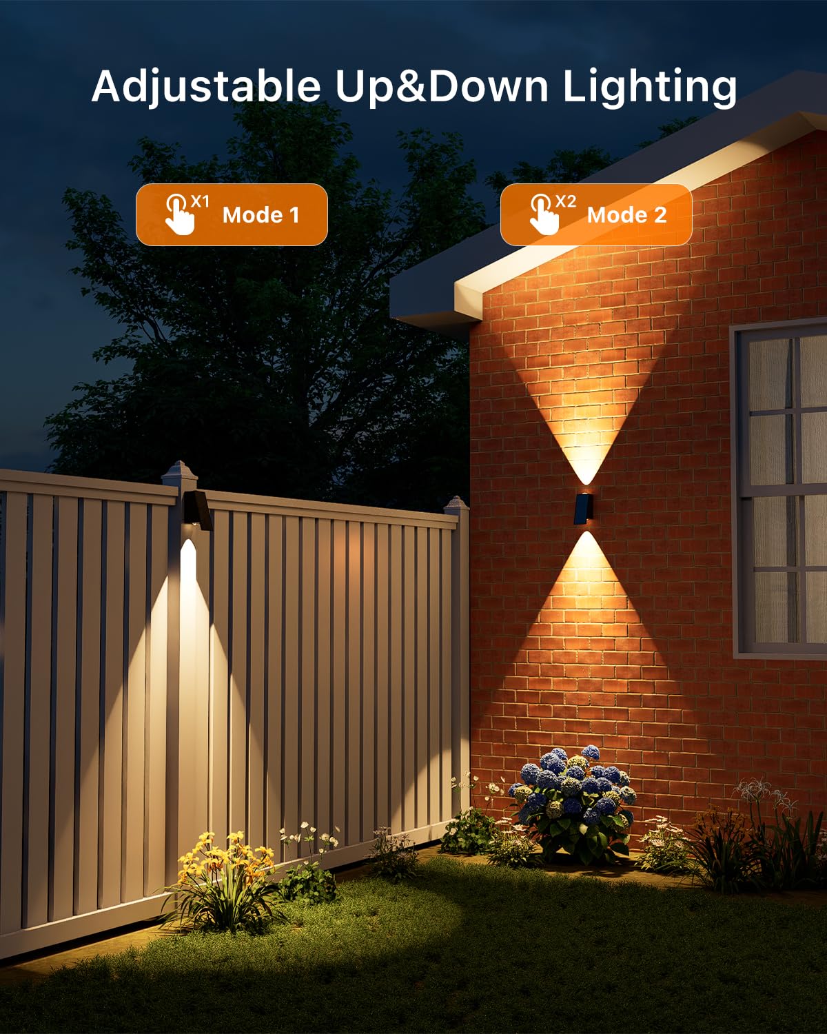 8 Pack Solar Powered Fence Lights Outdoor Waterproof Wall Mount Up and Down LED Decorative Lamps for Outside Patio, House, Backyard, Porch, Deck, Garden with Bright Lens Easy to Install (Warm White)