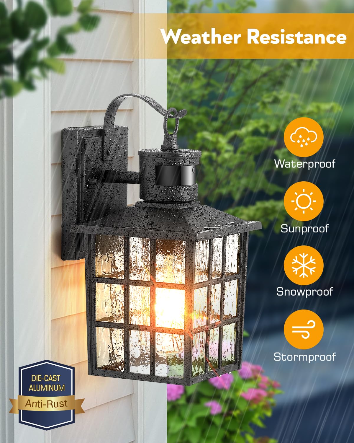VIANIS Outdoor Wall Lantern with Motion Sensor, Dusk to Dawn Exterior Light Fixtures Wall Mount, Led Outdoor Porch Light, Anti-Rust 100% Aluminum Modern Black Outdoor Wall Sconce for Garage, Entryway