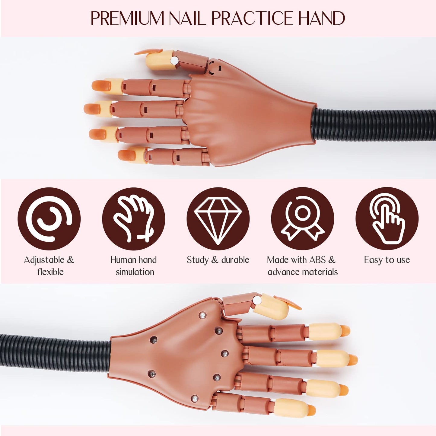 SAVILAND Nail Practice Hand for Acrylic Nails, Flexible Moveable Fake Manicure Trainng Hand Nail Kit for Beginners with Nail Tips, Nail Clipper, Nail Art Brushes, Nail Files, Home DIY