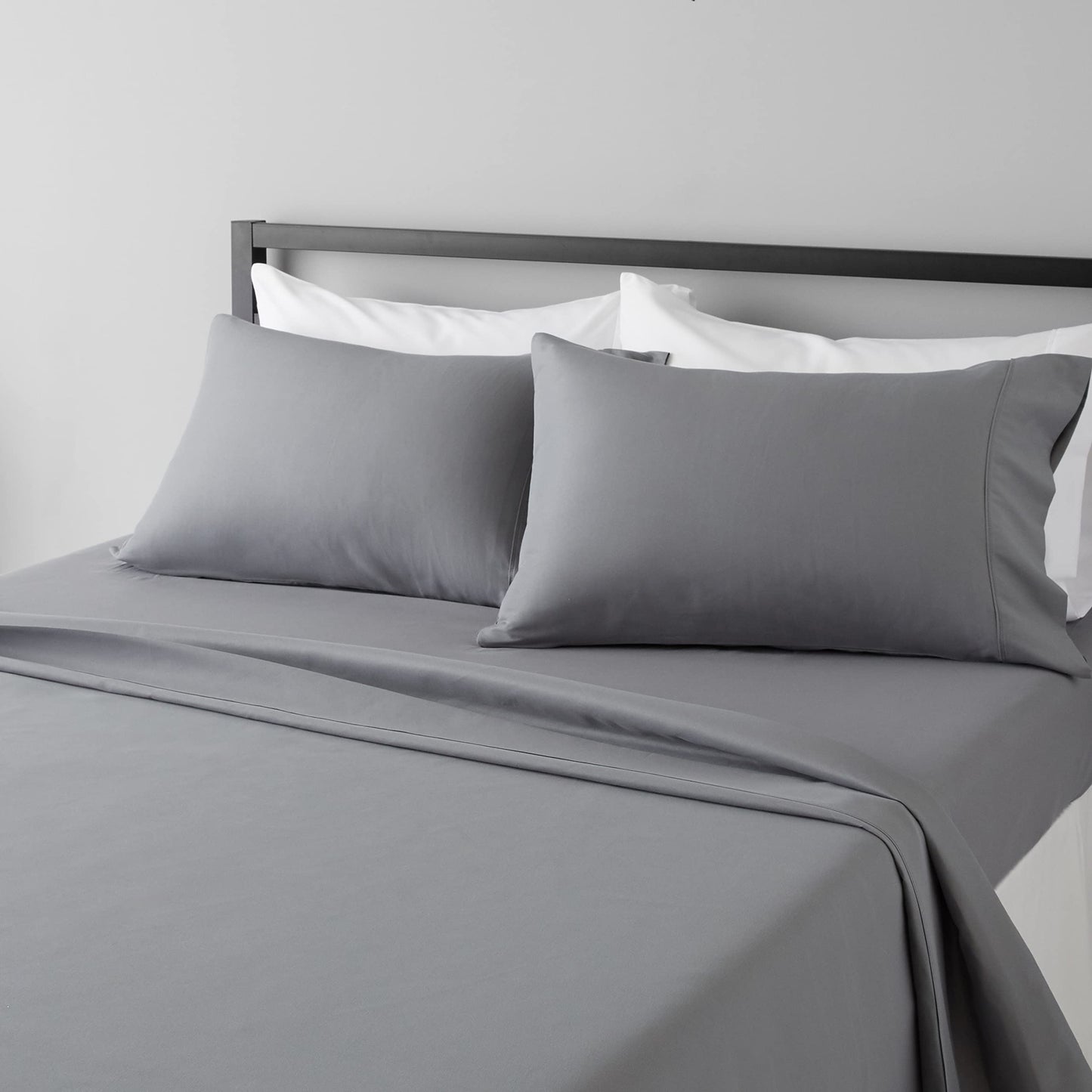 Amazon Basics Soft, Breathable, Wrinkle-free Microfiber 4 Piece Bed Sheet Set, 36cm Deep Pockets, King, Dark Gray, Solid