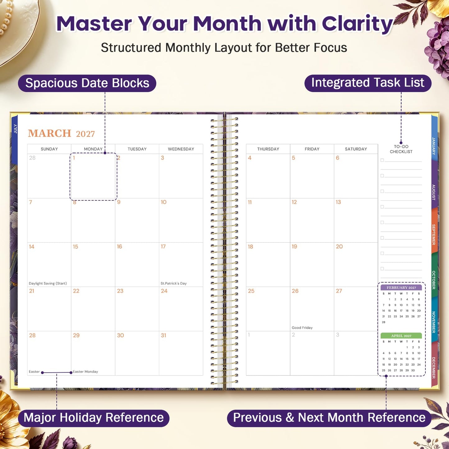 Planner 2026-2027, 8.5" x 11" Academic Planner Jul 2026 - Dec 2027, 18 Month Planner Weekly and Monthly, Hardcover Calendar Planner with Large Laminated Tabs, No Bleed Paper, Pockets for Women Teacher