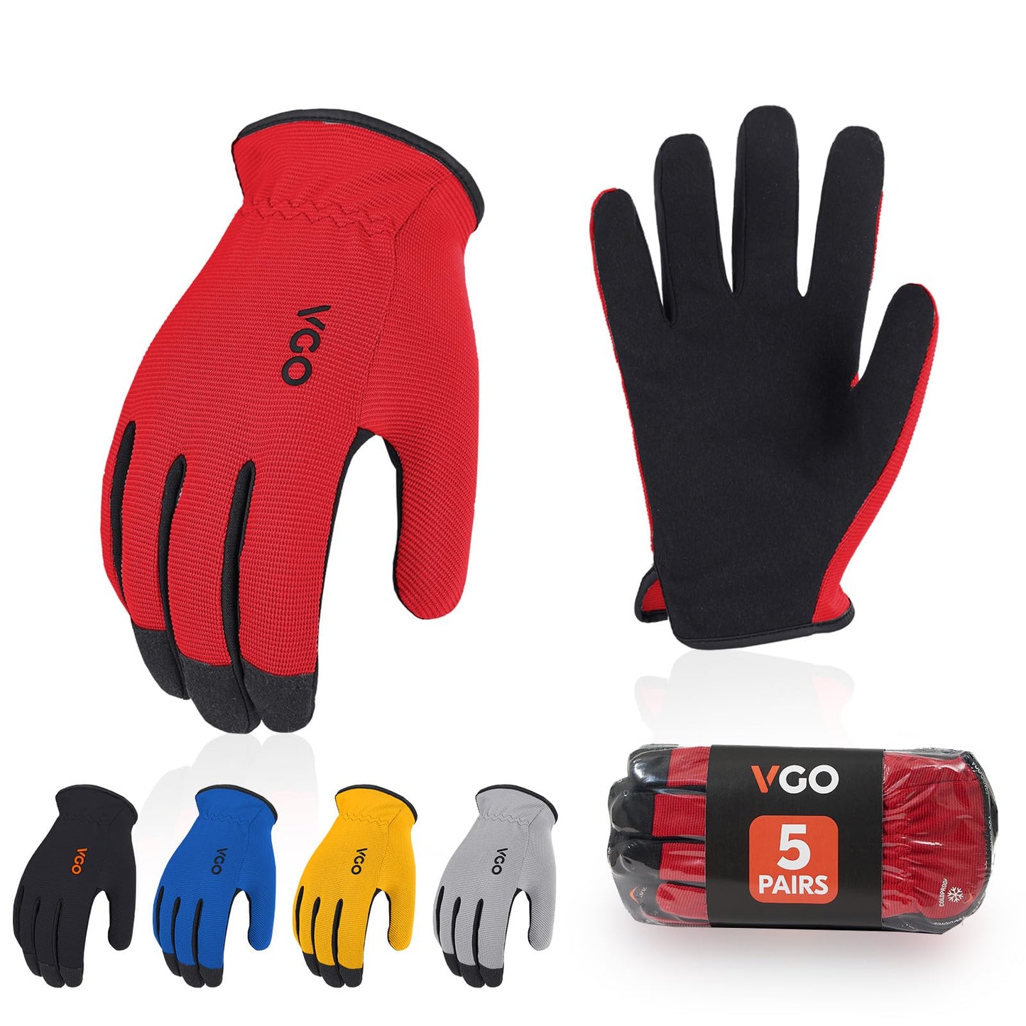 Vgo 5Pairs Multi-Functional Safety Work Gloves,Builder Gloves,Gardening Gloves,Light Duty Gloves,Value Pack(M,5Colors,AL8736)