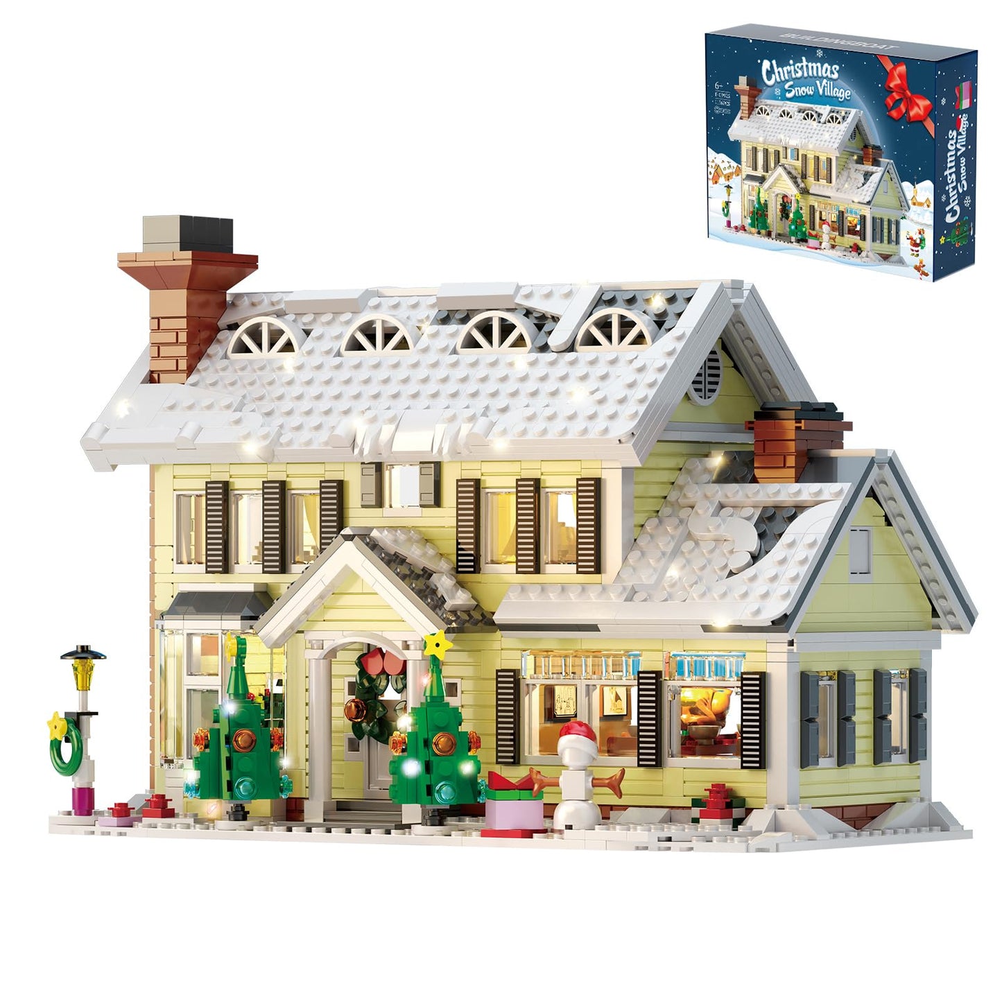 Christmas Holiday House Building Set,LED DIY Christmas Holiday Snow Village,Christmas House,Compatible with Lego,Gifts for Family and Friends(1156pcs)