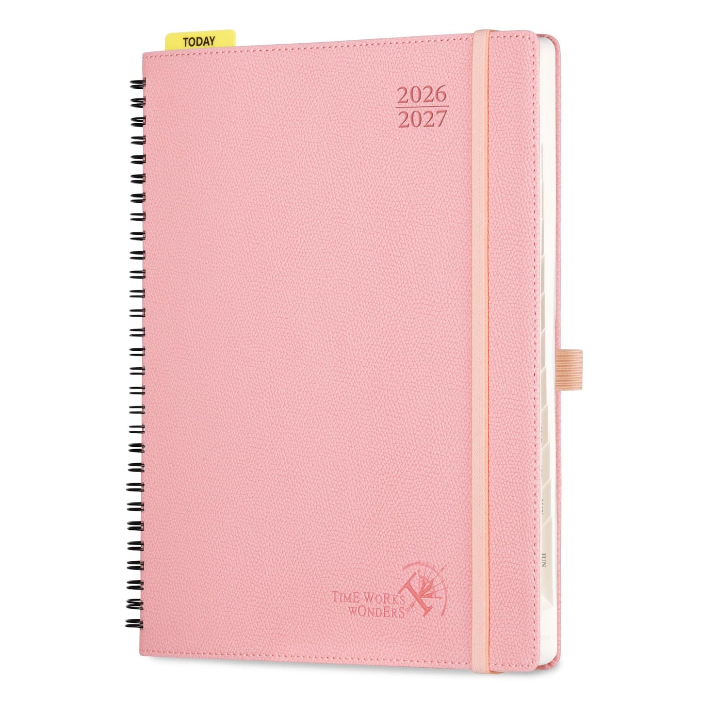 POPRUN 2026-2027 Academic Weekly Planner, Large 8.5" x 10.5" Horizontal Layout Calendar Agenda from July 2026 to June 2027, Softcover Appionment Book with Monthly Tabs, Spiral Bound, Inner-Pocket - Soft Pink