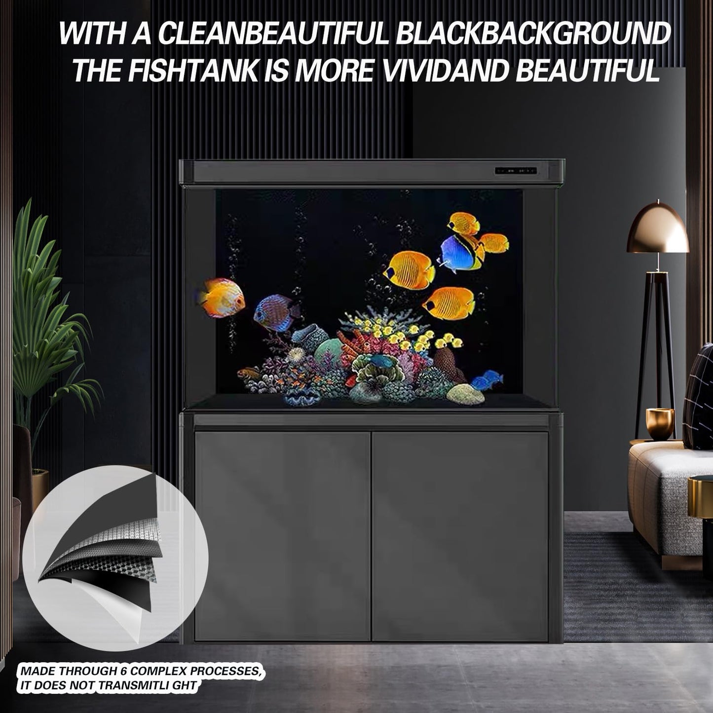 CICK SEED Fish Tank Aquarium Background - Black, Electrostatic Adhesion, Glue-Free, Easy Installation, Traceless Removal, Size 19.6 X 59 Inch