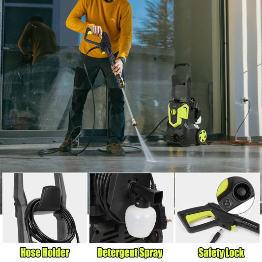 2500PSI Electric Pressure Washer, 1.8GPM 1650W High Power Washer Machine with 4 Quick Connect Spray Nozzles and Detergent Tank for Cleaning, Cars, Decks, Driveways, Patios
