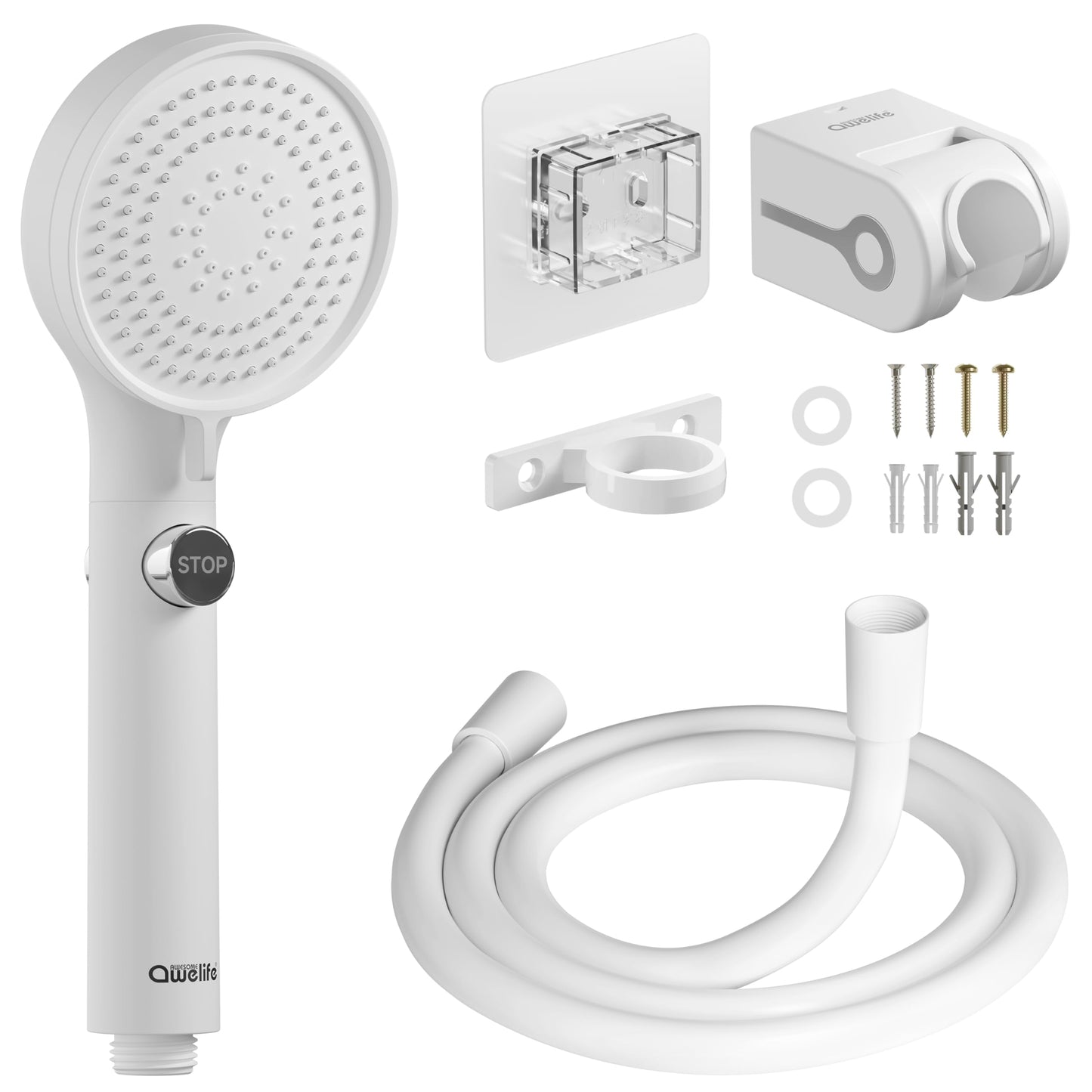 RV Shower Head with Hose and On/Off Button, High Pressure 5 Mode Shower Head Replacement, Easy Install, White –Upgrade for RV, Camper, Van, Travel Trailer, Motorhome, Boat and Tiny Home