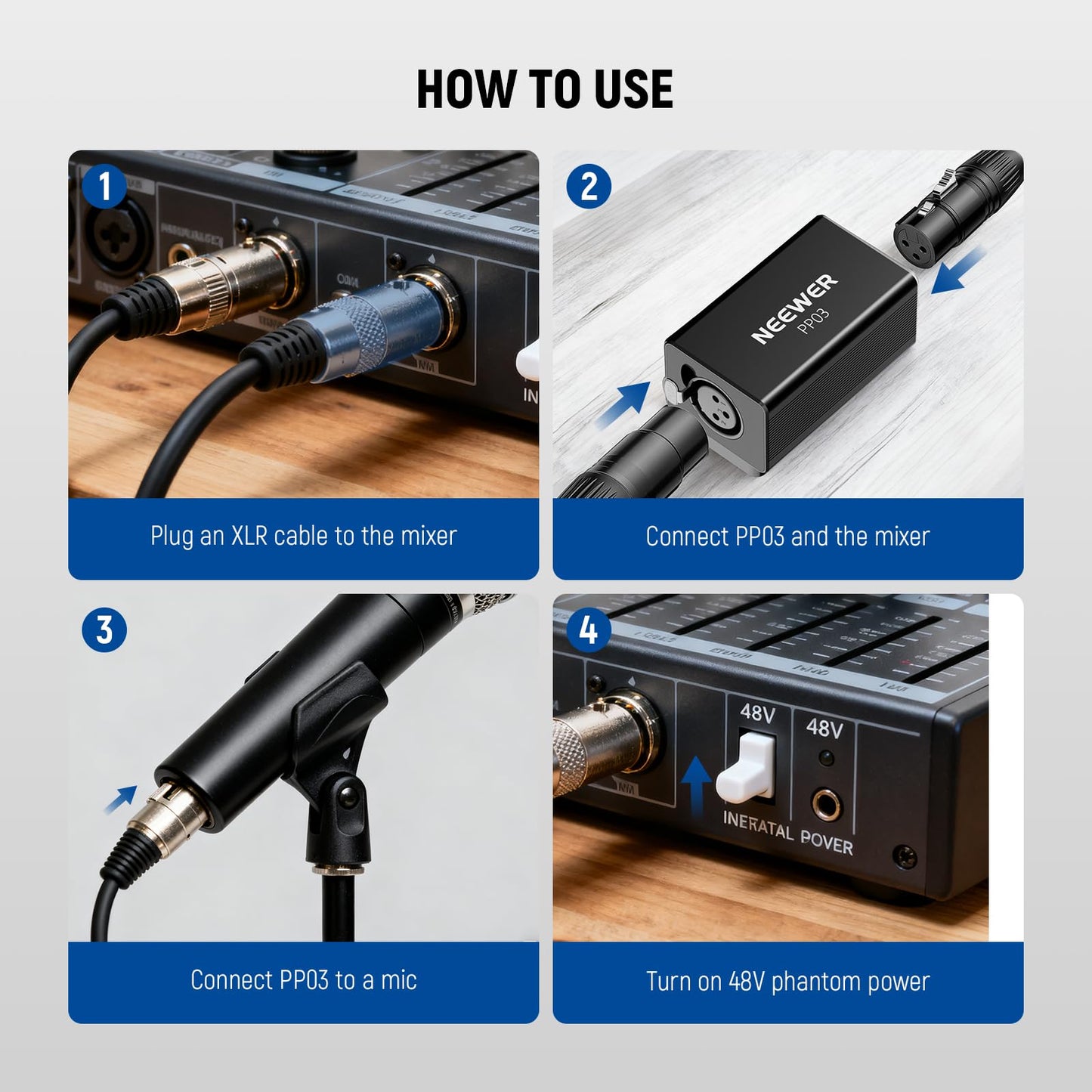 NEEWER Microphone Preamp, XLR Mic Activator with 25dB Ultra Clean Gain for Dynamic & Ribbon Mics Compatible with Shure SM7B SM57 SM58 for Live Performance Conferences Studio Recording Podcasting, PP03