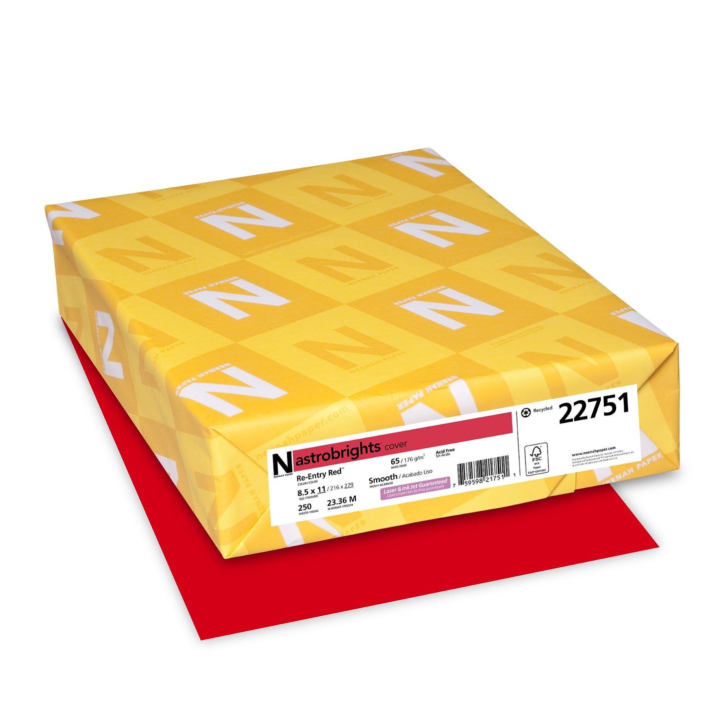 Neenah Astrobrights Premium Color Card Stock, 65-Pound, 8.5 x 11-Inch, 250 Sheets, Re-Entry Red