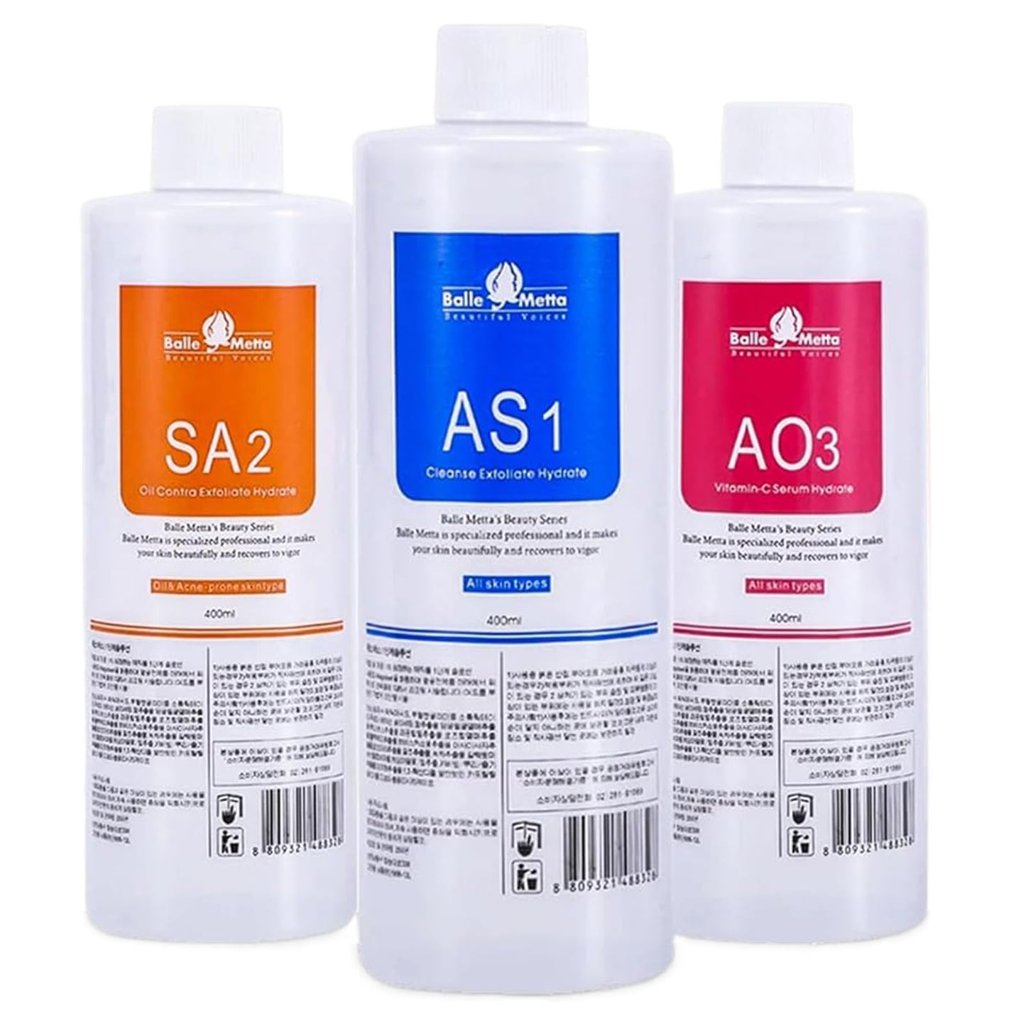 AS1 SA2 AO3 Aqua Peeling Solution for Machine of SPA Salon, Small Bubble Hydration Facial Solution Serums for Facial Cleansing, Face Skin Care, Hydrating 400ml (3 Bottles)