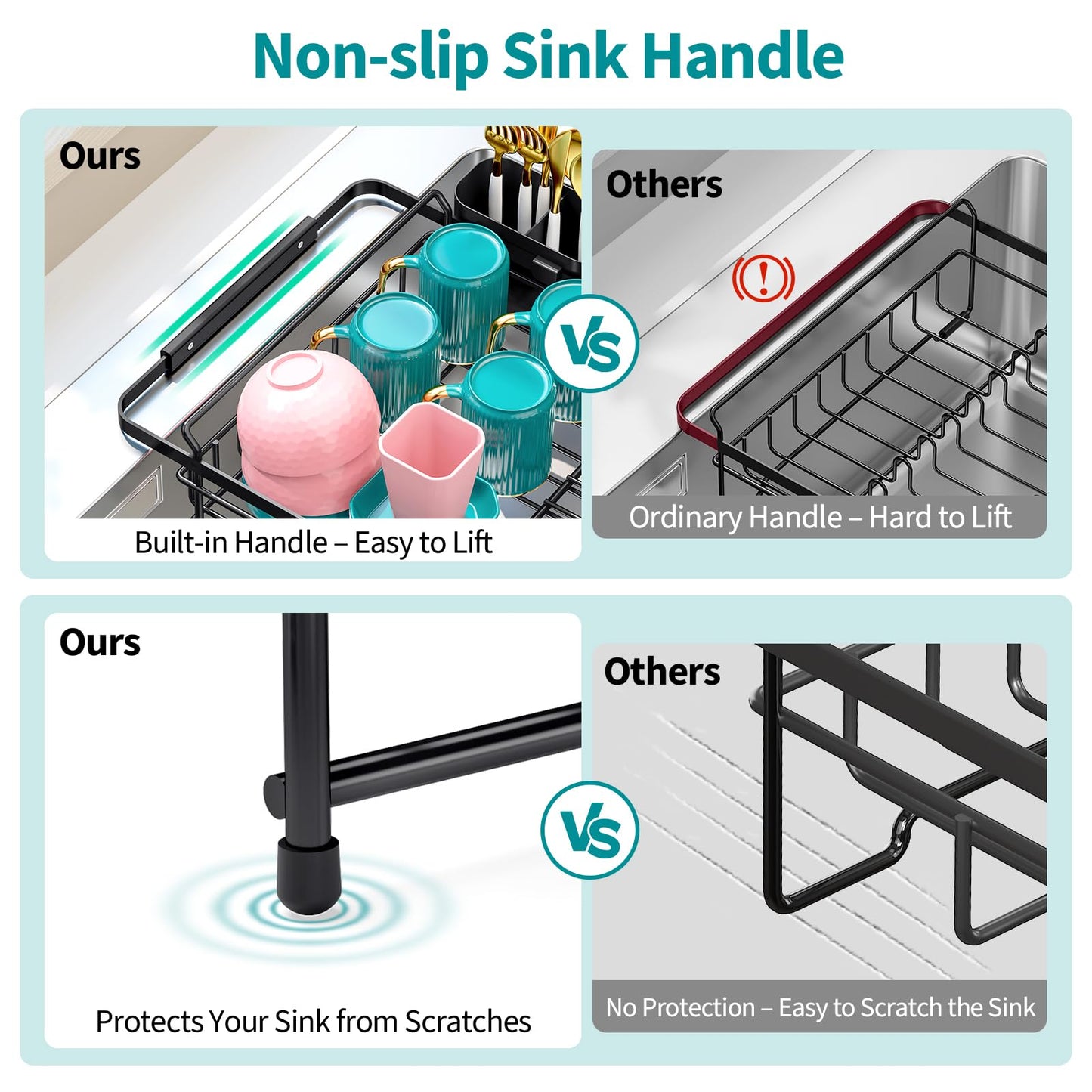Urackify Expandable Dish Drying Rack Over The Sink, Adjustable Dish Rack in Sink, Rustproof Dish Drainer for Kitchen Counter, Dish Strainer with Utensil Holder, 13.07" ~ 21.2" X 11.2" X 3.2", Black