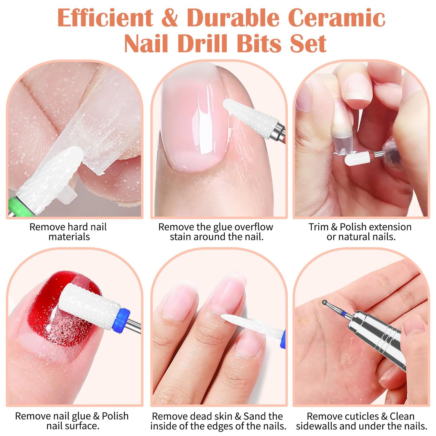 Enniewi Electric Nail Drill 35000RPM Professional Cordless E File, Rechargeable Nail Tools for Acrylic Gel Nails, Portable Manicure Pedicure Kit with Travel Bag, 6 Nail Drill Bits