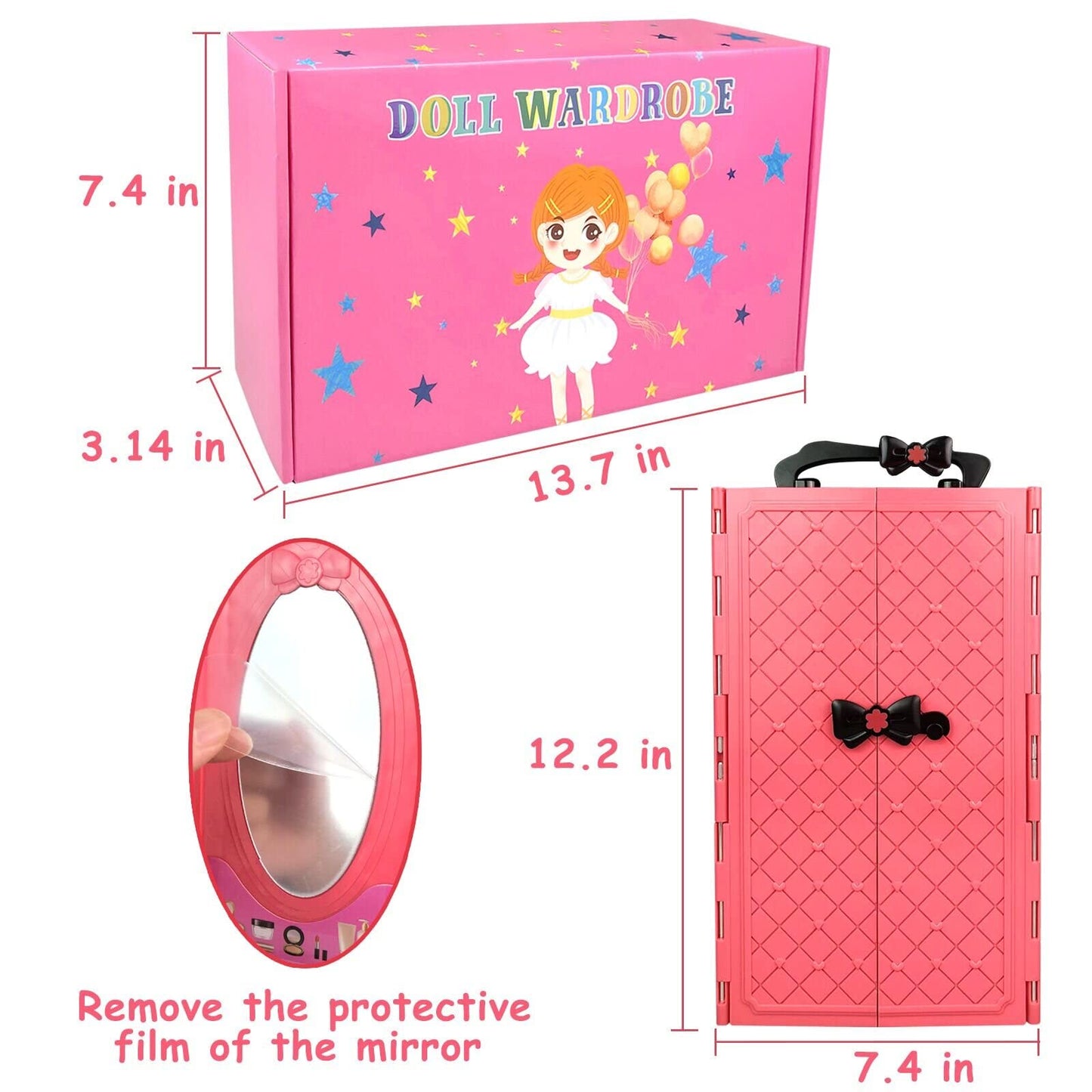 84 Pack Doll Clothes and Accessories with Doll Closet for 11.5 Inch Doll Fashion Design Kit Girl Including Wedding Dress Fashion Dress Outfits Tops and Pants Shoes Hangers Bags Necklaces