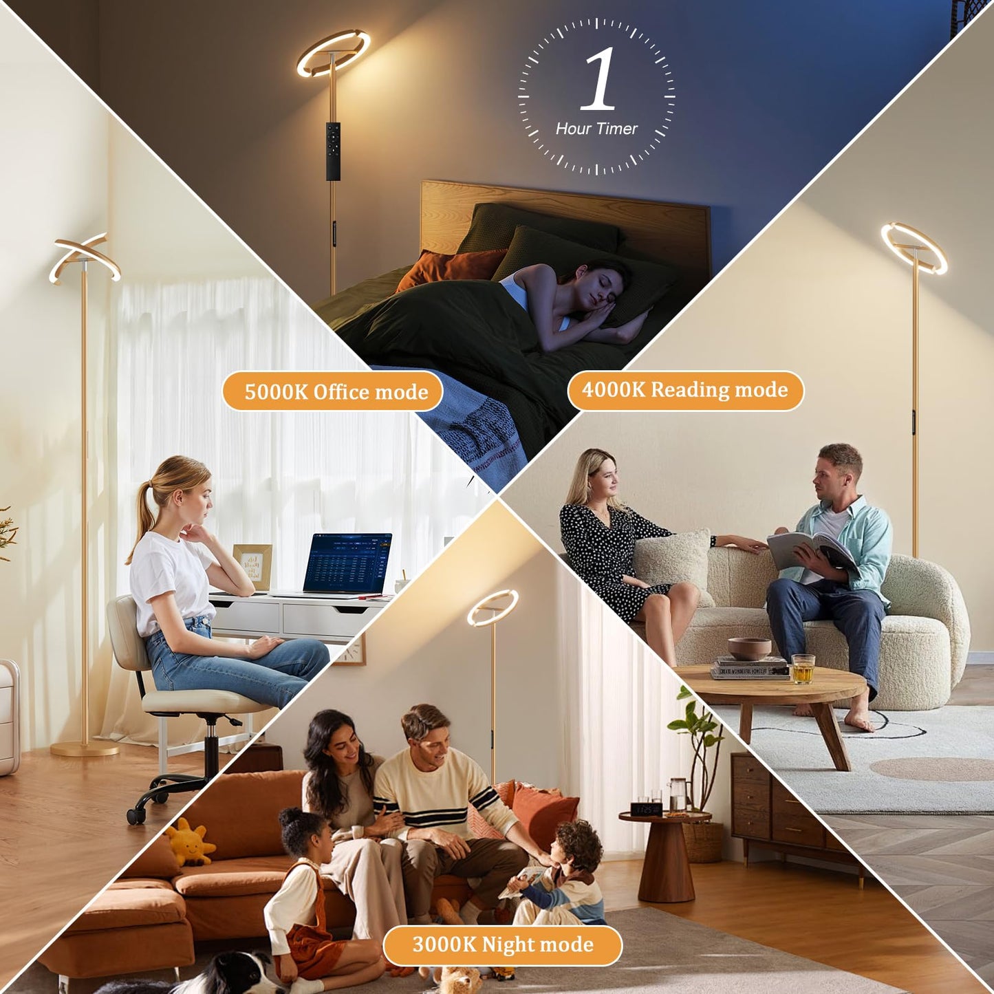 Ambimall Torchiere Floor Lamp, 2400LM LED Floor Lamp with Touch an d Remote Control, 70" Tall Standing Lamp with Stepless Dimmable and 3000K-5000K Color, Separately Rotatable Design(Gold)