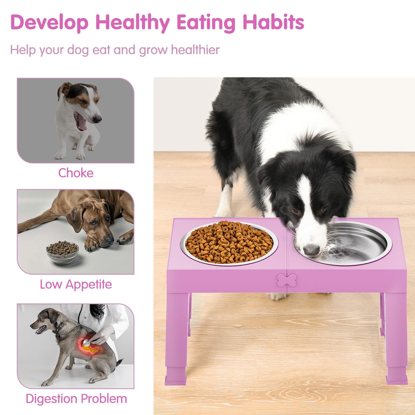 XiaZ Elevated Dog Bowl, 5 Heights Adjustable 9|11|12|14in Dog Raised Bowl Stand with Two 1L Stainless Steel Dog Food and Water Bowls, Pet Bowl Holder to Protect Dogs Joints for Small Medium Large Dogs