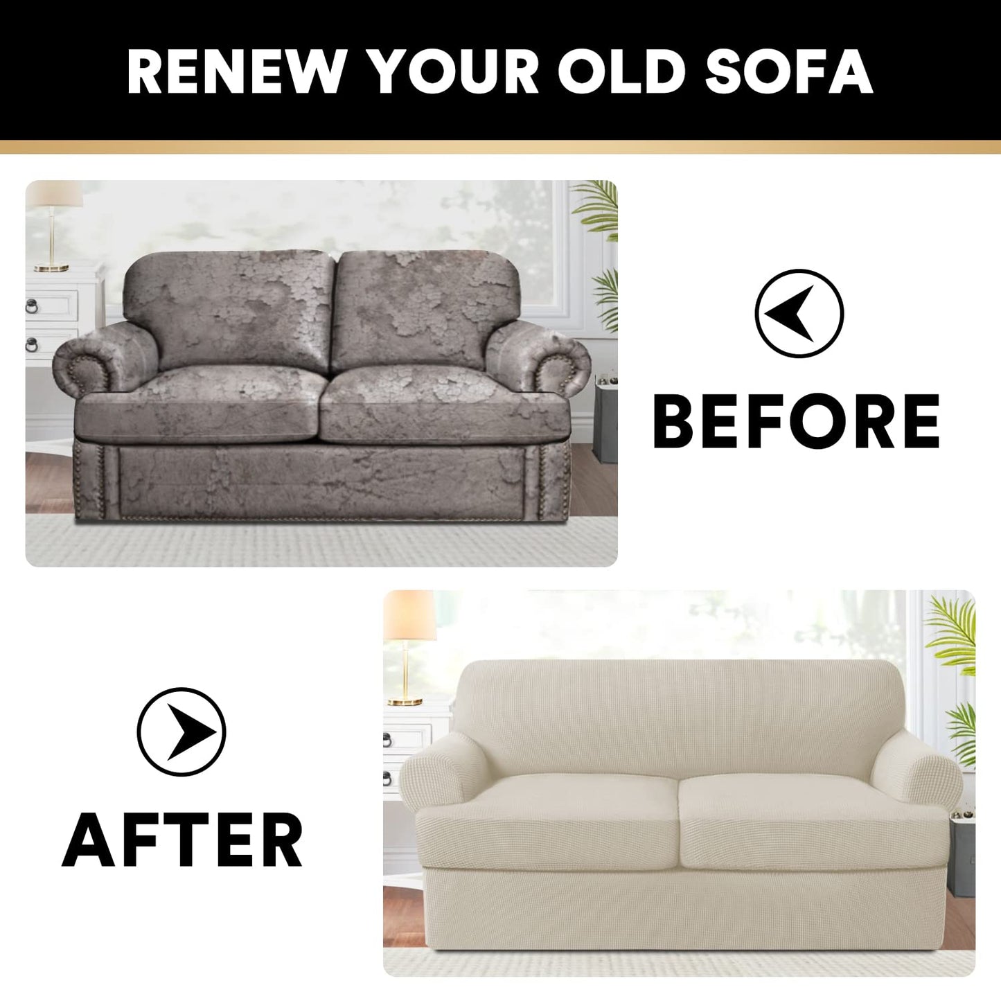 T Cushion Loveseat Slipcover 3 Pieces Sofa Covers for T Cushion Sofa Stretch Sofa Covers for 2 Cushion Couch with 2 Individual T Cushion Shape Seat Covers Machine Washable, Island Fossi