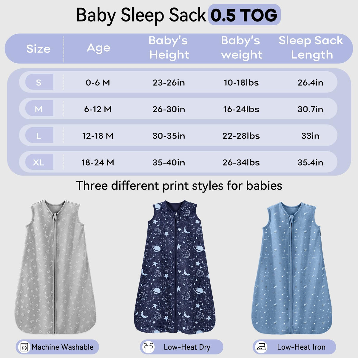 Unnivoll Baby Sleep Sack 12-18 Months 3 Pack 100% Cotton Lightweight 0.5 TOG Wearable Blanket Baby Sleep Bag with 2-Way Zipper for Infant Toddler Blue