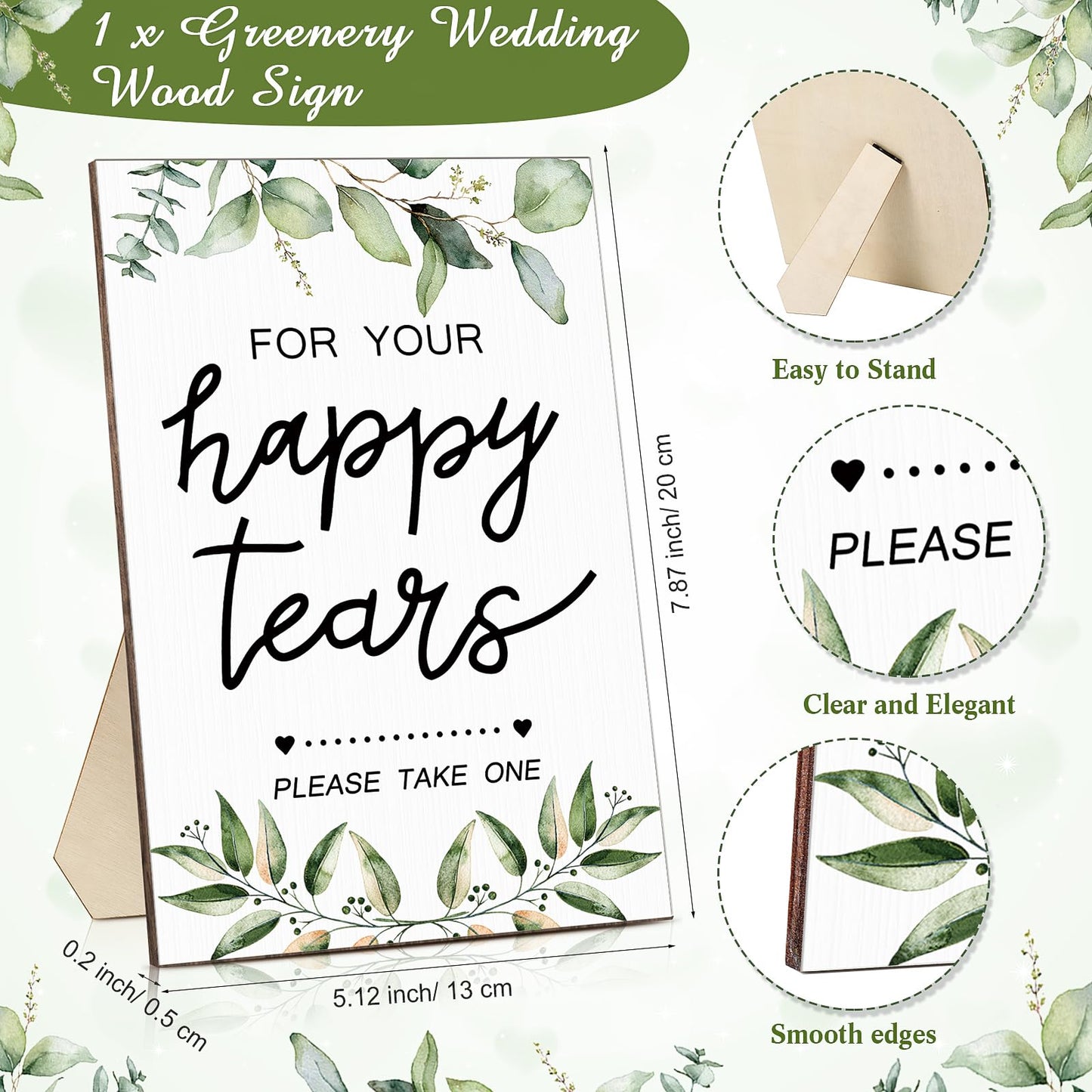 Beeveer Happy Tears Tissue Packs for Wedding 1 Wood Sign 100 Pcs 3 Ply for Your Happy Tears Wedding Tissues for Hotel Guests Party Supplies