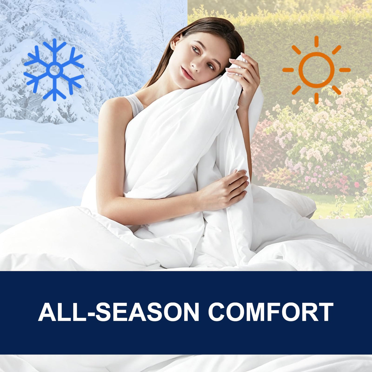 TEXARTIST Premium Queen Comforter, Quilted Down Alternative Duvet Insert, Ultra Soft All Season Breathable Bedding with Corner Tabs, Hotel Style, White, 90x90 Inches