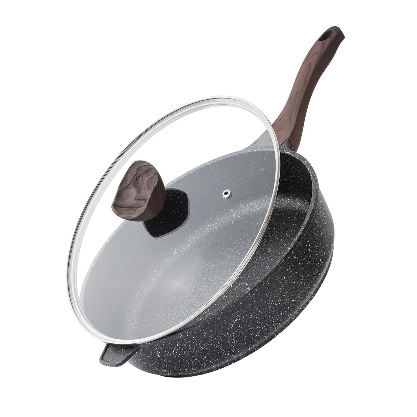 Kordisen Nonstick Deep Frying Pan with Lid, 12 Inch Large Skillet, Granite Stone Saute Pan for Cooking, Chefs Pan, Induction Cookware, Compatible with All Stovetops, PFOA Free