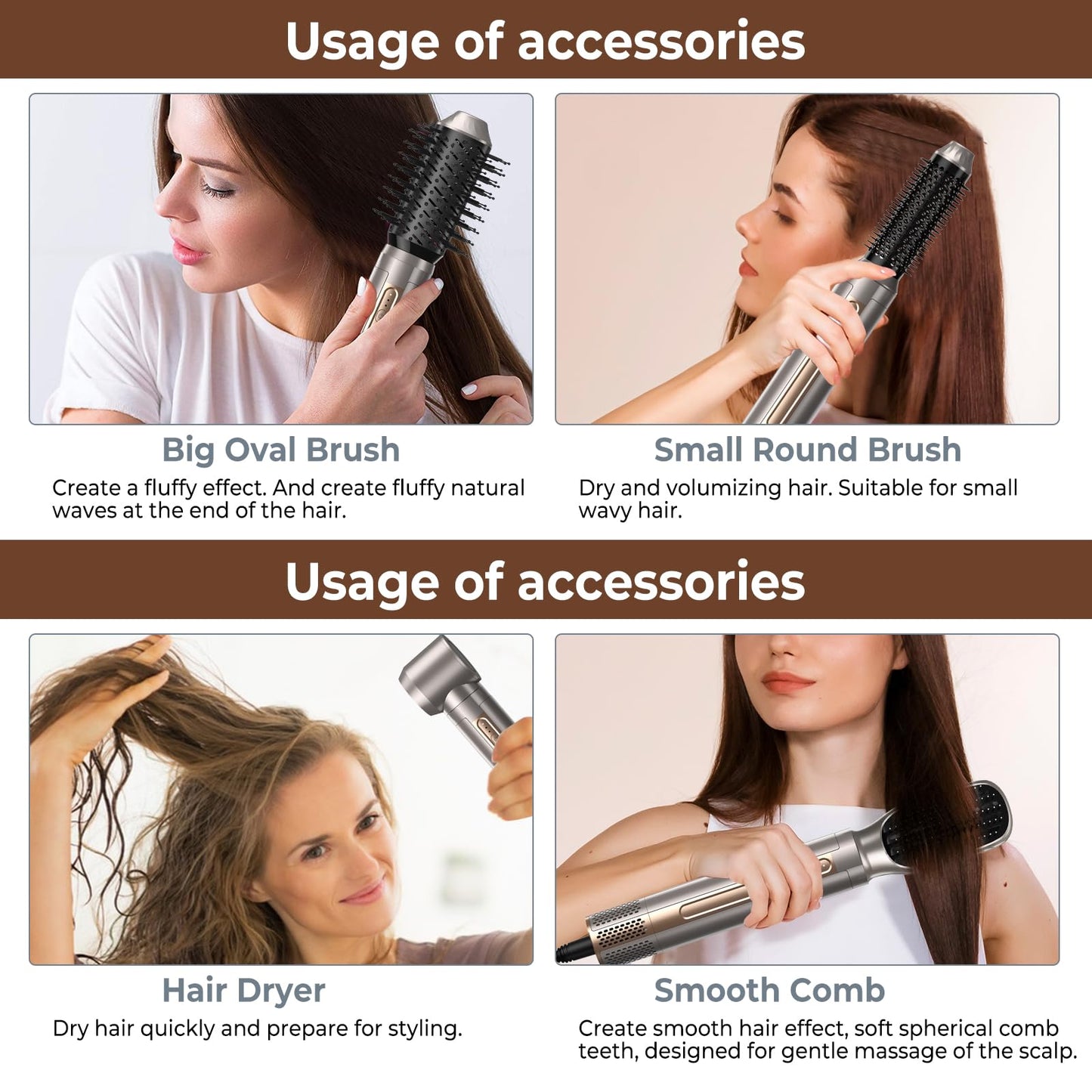 Blow Dryer Brush,Hair Dryer Brush with Attachments,110000 RPM Curly Twist 6 in 1 Air Style, Professional Ionic Hair Styling Tool, Left & Right Air Curler, Volumizer