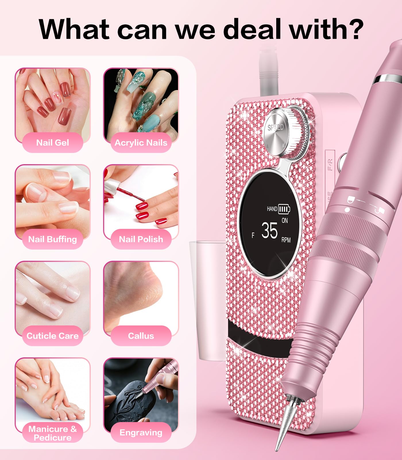 Professional Electric Cordless Nail Drill File with 11 Nail Drill Bits, 35000RPM DIY Glitter e Filer for Nails Kit Machine for Acrylic Nails Gel Polishing for Manicure Salon Home