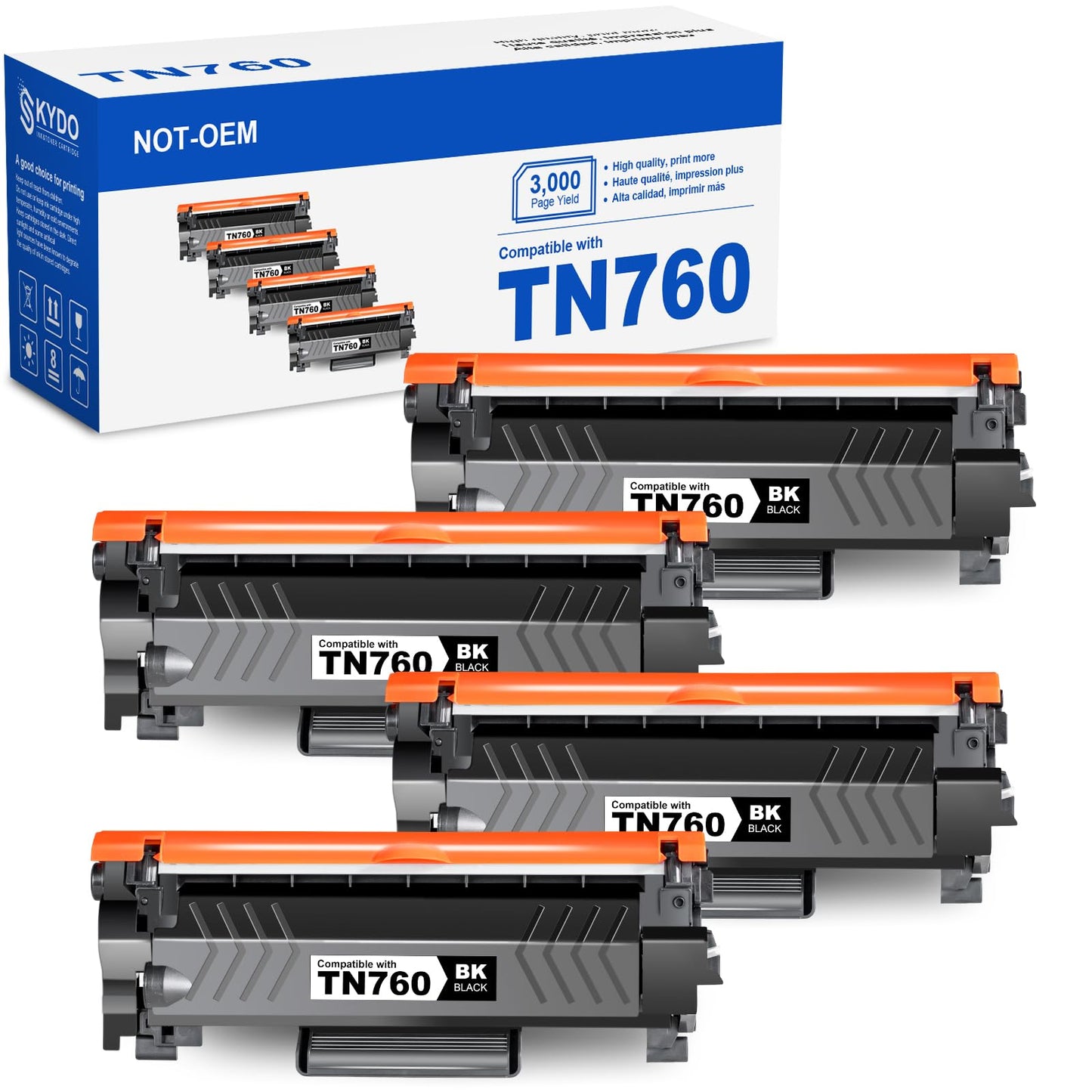 [4 Black] TN760 Toner Cartridge Compatible Replacement for TN760 TN-760 TN730 TN-730 Toner Use with DCP-L2550DW MFC-L2710DW MFC-L2750DW DCP-L2550DW HL-L2350DW Printer Toner