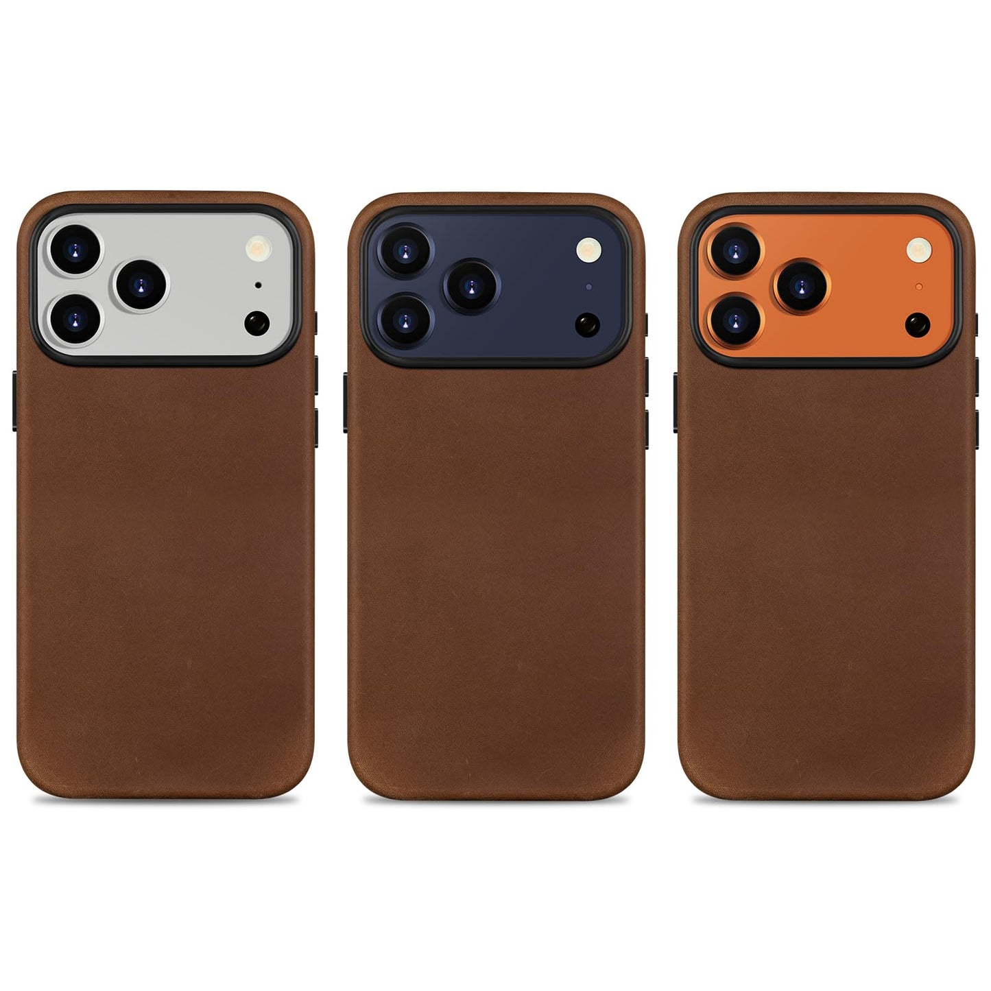 Belemay Handcrafted Crazy Horse Leather Case for iPhone 17 Pro Max, Compatible with MagSafe, Vintage Aesthetic, Two-Tone Effect, Unique Patina, Camera Control Button Coverage (6.9"), Vintage Brown