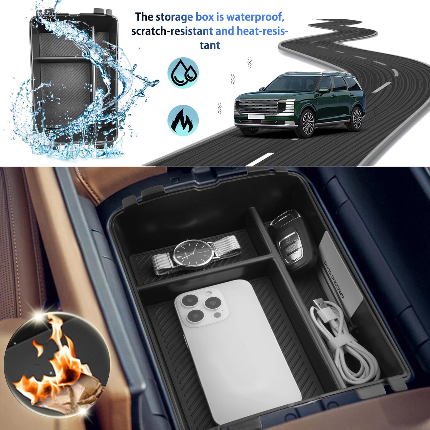 SHAOHAO 3 Pcs for 2026 Hyundai Palisade Center Console Organizer & Lower Organizer for 2026 Hyundai Palisade Calligraphy Accessories Console Tray Pliasade Hybrid Armrest Storage Box (Only for 7-Seat)