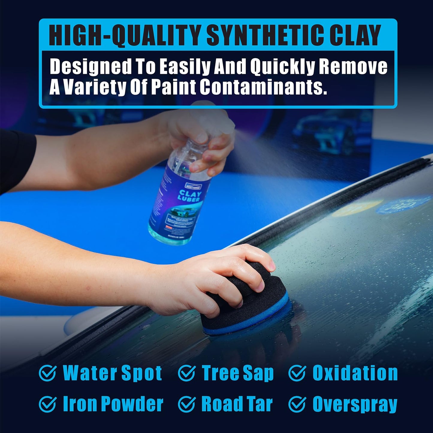 WEST HORSE Synthetic Clay, 2-Pack Hand Clay Bar Pad for Car Auto Detailing, Cleansing, Paint Surface Prep Tool for Waxing & Polishing (Blue Purple)