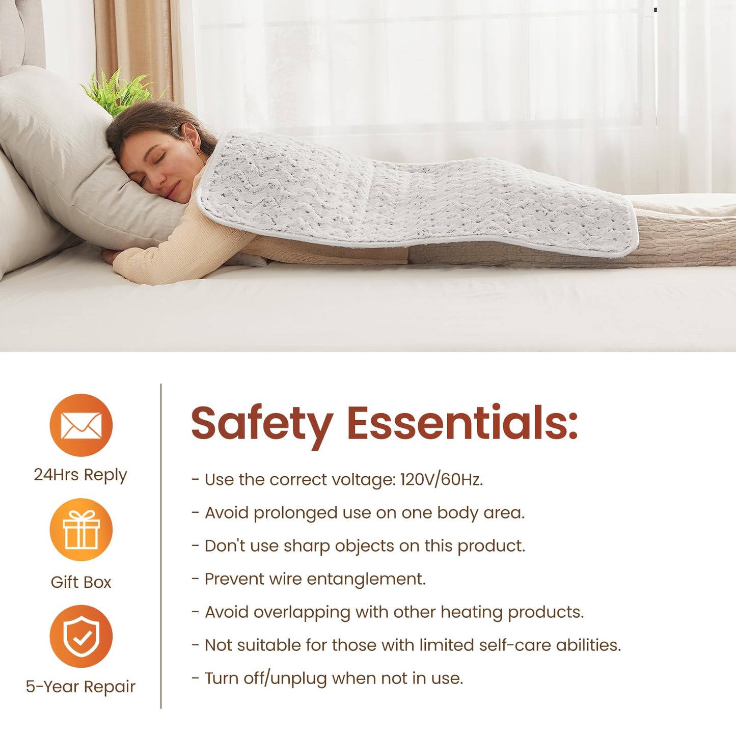 Bearhug XXL Electric Heated Pad 17''x33'' Double-Sided Faux Fur Heating Pad, 6 Heat Levels, 2-Hour Auto-Off, Moist & Dry Heat Therapy for Back Pain Relief, Machine Washable, ETL Certified - Gift Box