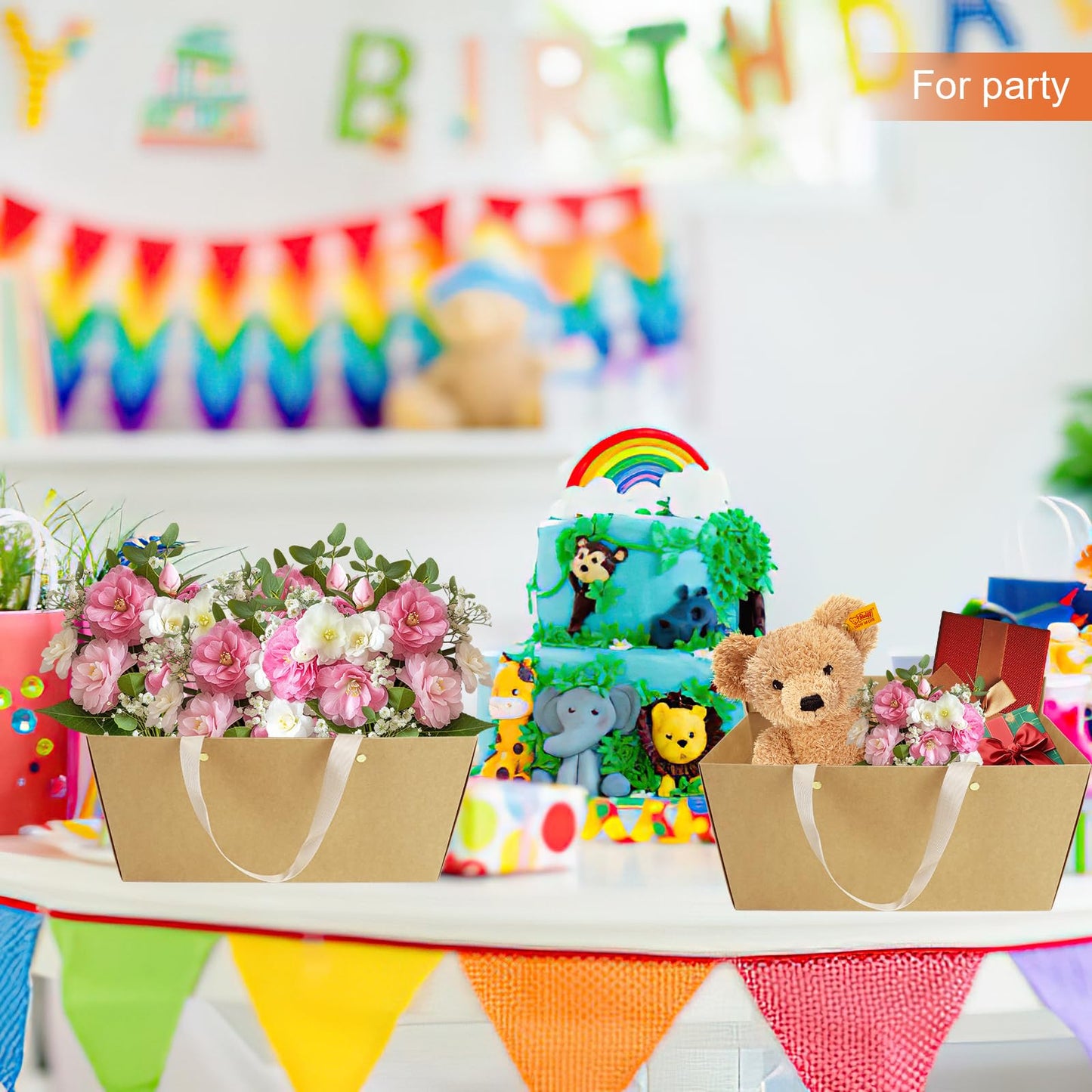 48 Pack Basket for Gifts Empty Bulk, Kraft Basket Kit with Handles, 12.5 x 9.8 x 6'' Market Tray for Packages Wrapping Graduation Wedding Party Anniversary Display (Brown)