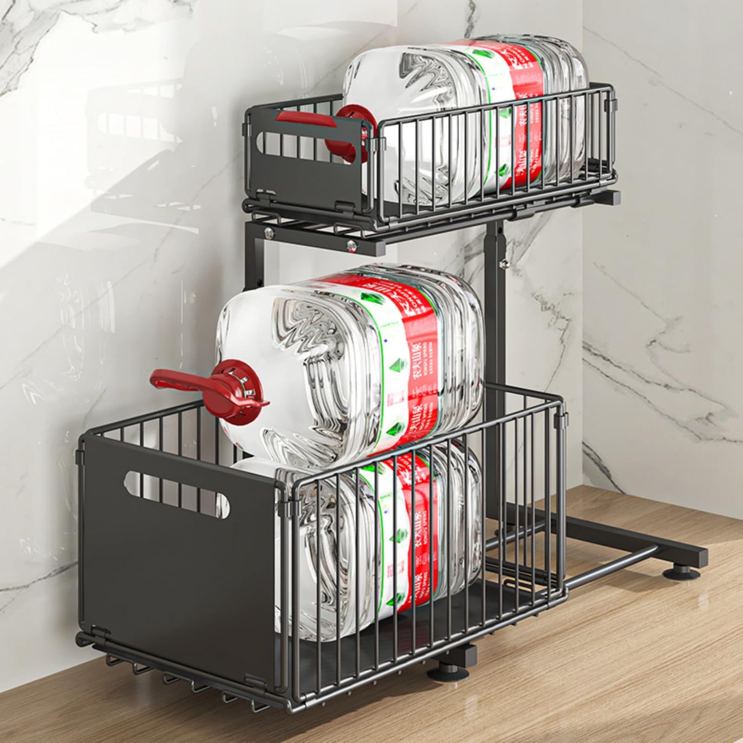 HABITELLO Under Sink Organizer, 2-Tier Multi-Use Kitchen and Bathroom Organizers and Storage, Slide Out Thickened Metal Under The Sink Organizer for Kitchen Bathroom Pantry (Sytle B White, 2 Pack)