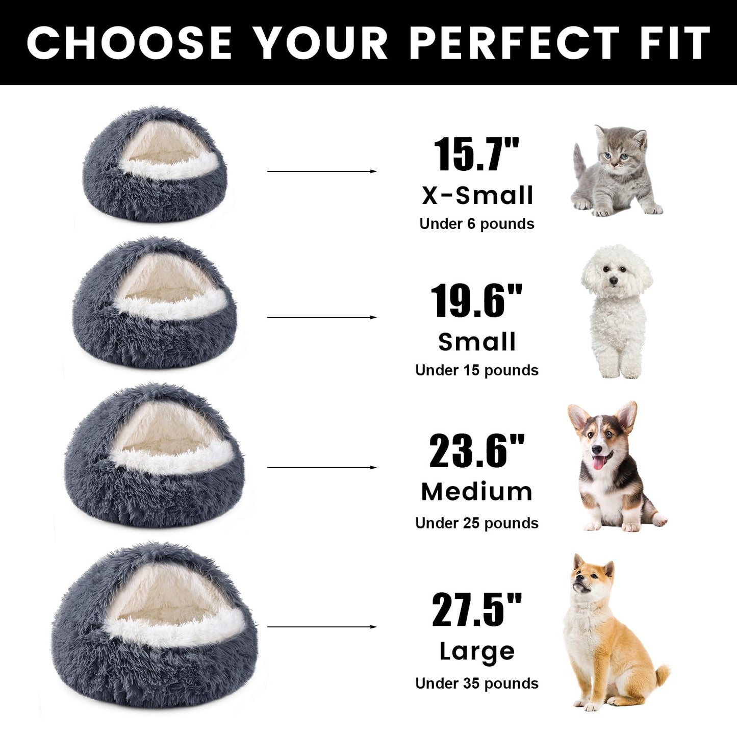 NOYAL Dog Bed Round Hooded Plush Cat Cave Donut Anti Anxiety Fluffy Dog Bed for Small Medium Dog and Cat